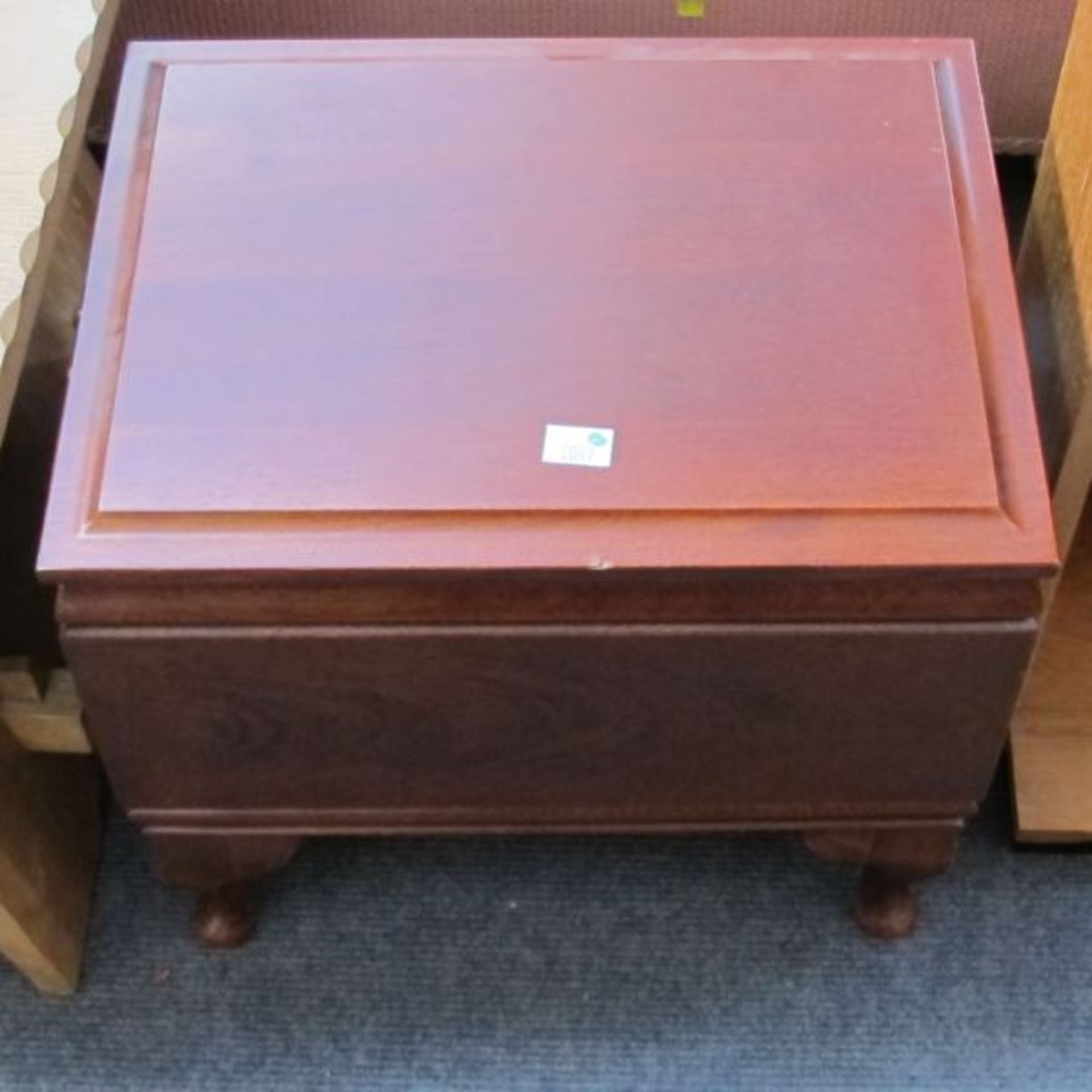 A Sewing Stool with Contents; Two Carved Low Coffee Tables; a Child's Wicker Chair and a Magazine - Image 3 of 3