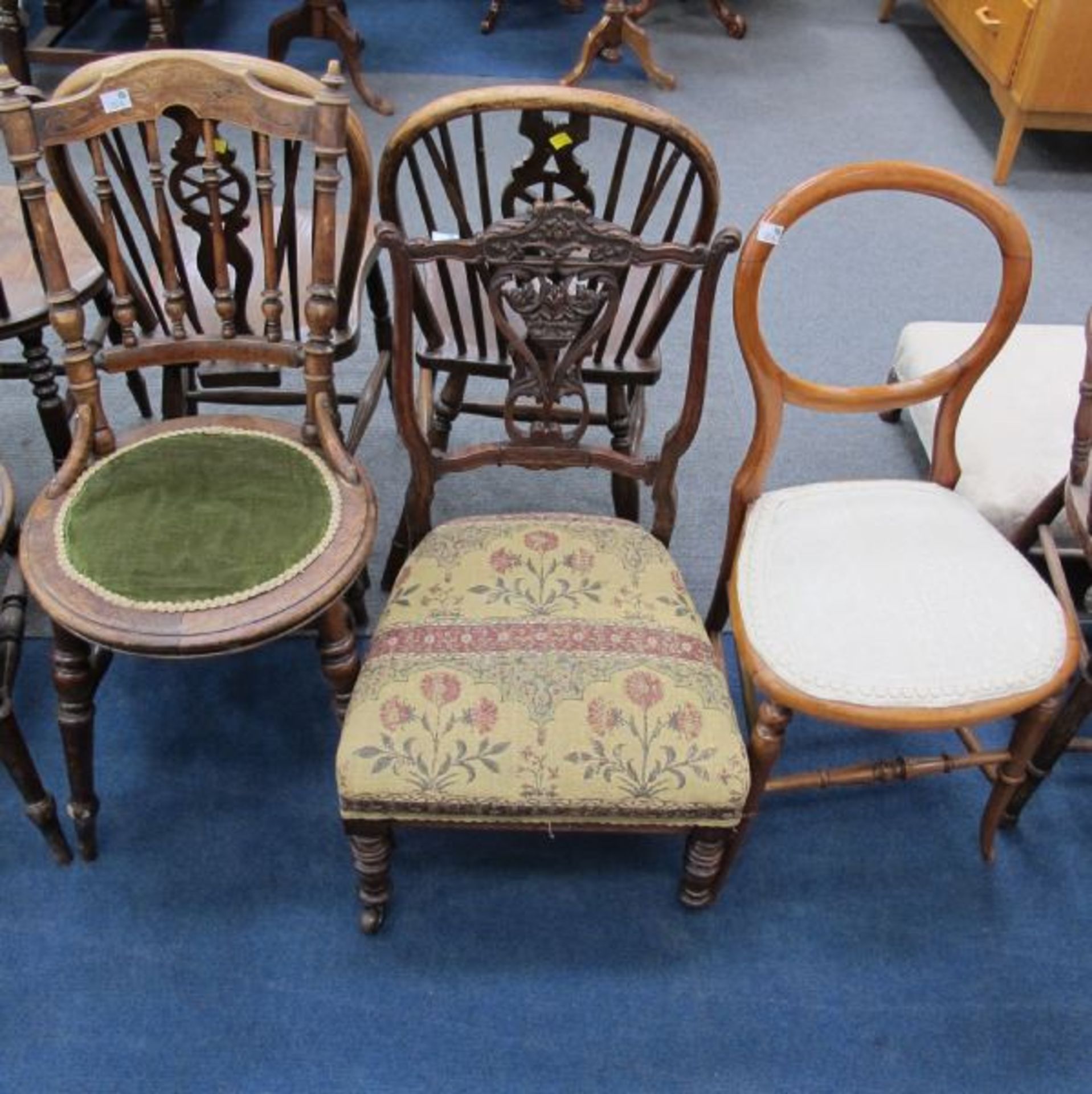 A Set of Three Late Victorian Ornate Spindle Back Single Chairs; An Edwardian Nursing Chair and a - Image 2 of 2