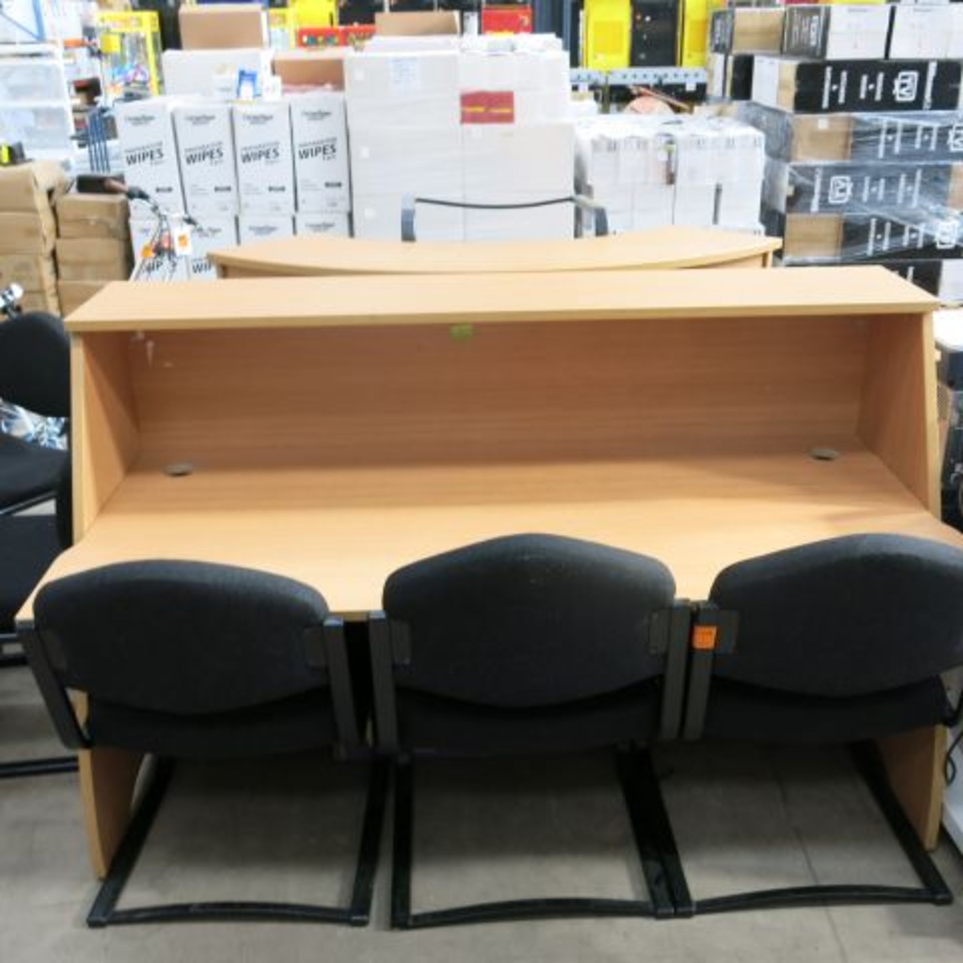 * 2 x Reception Counters c/w 4 x Black Upholstered Chairs