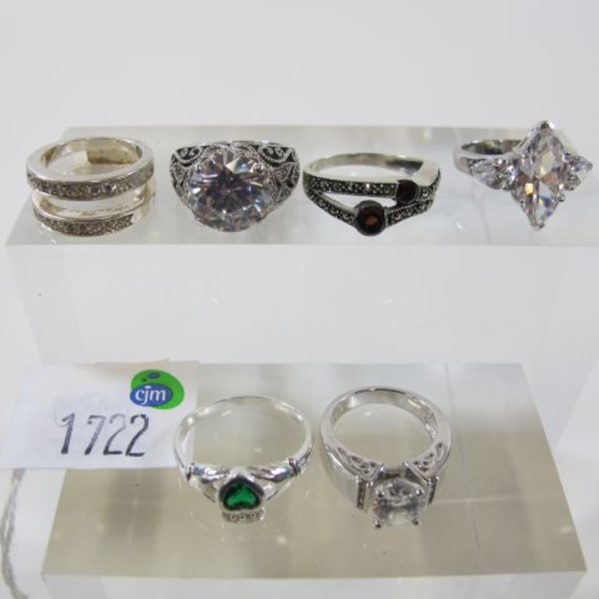 Six Silver Rings (includes two Marcasite examples, sizes J (2), L, P, Q, R (6) (est. £20-£40)