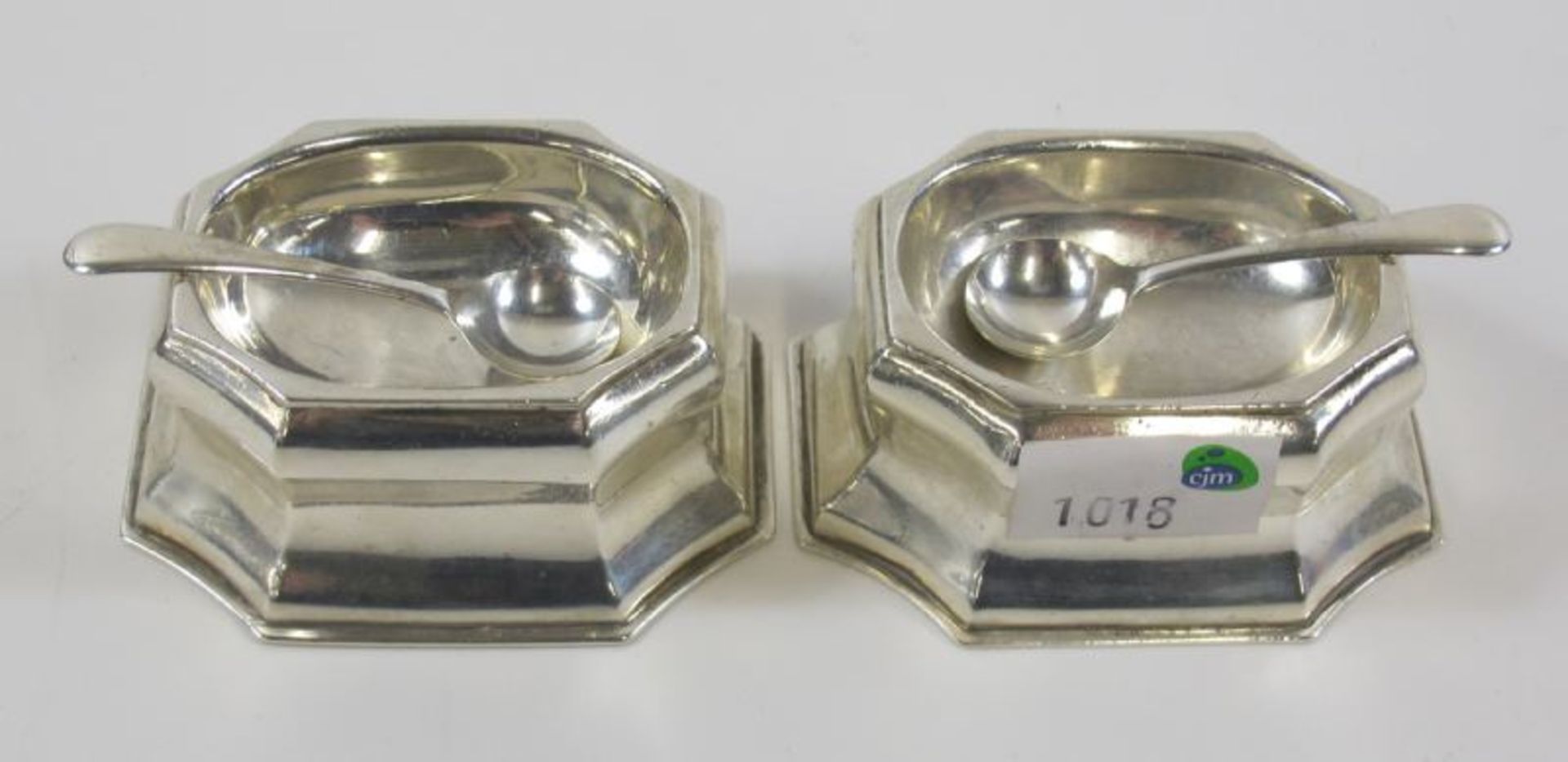 Pair of Britannia Silver (95.84%) Salts London 1925 makers marks SJP (under a cup in an upturned