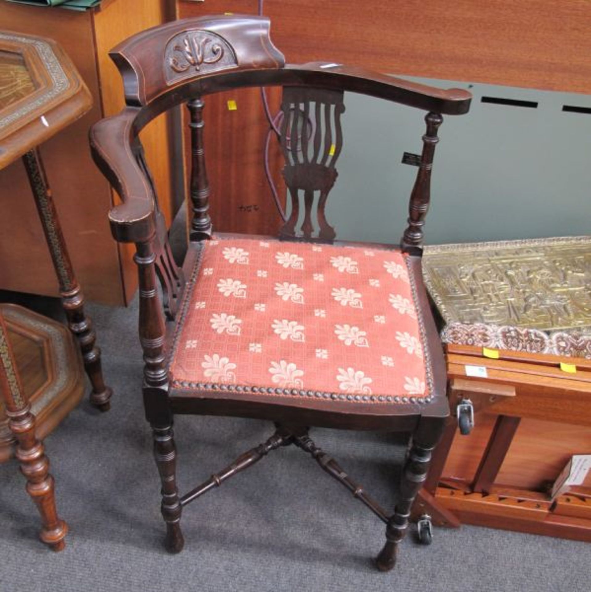 An Edwardian Mahogany Corner Chair. (est. £30-£50)