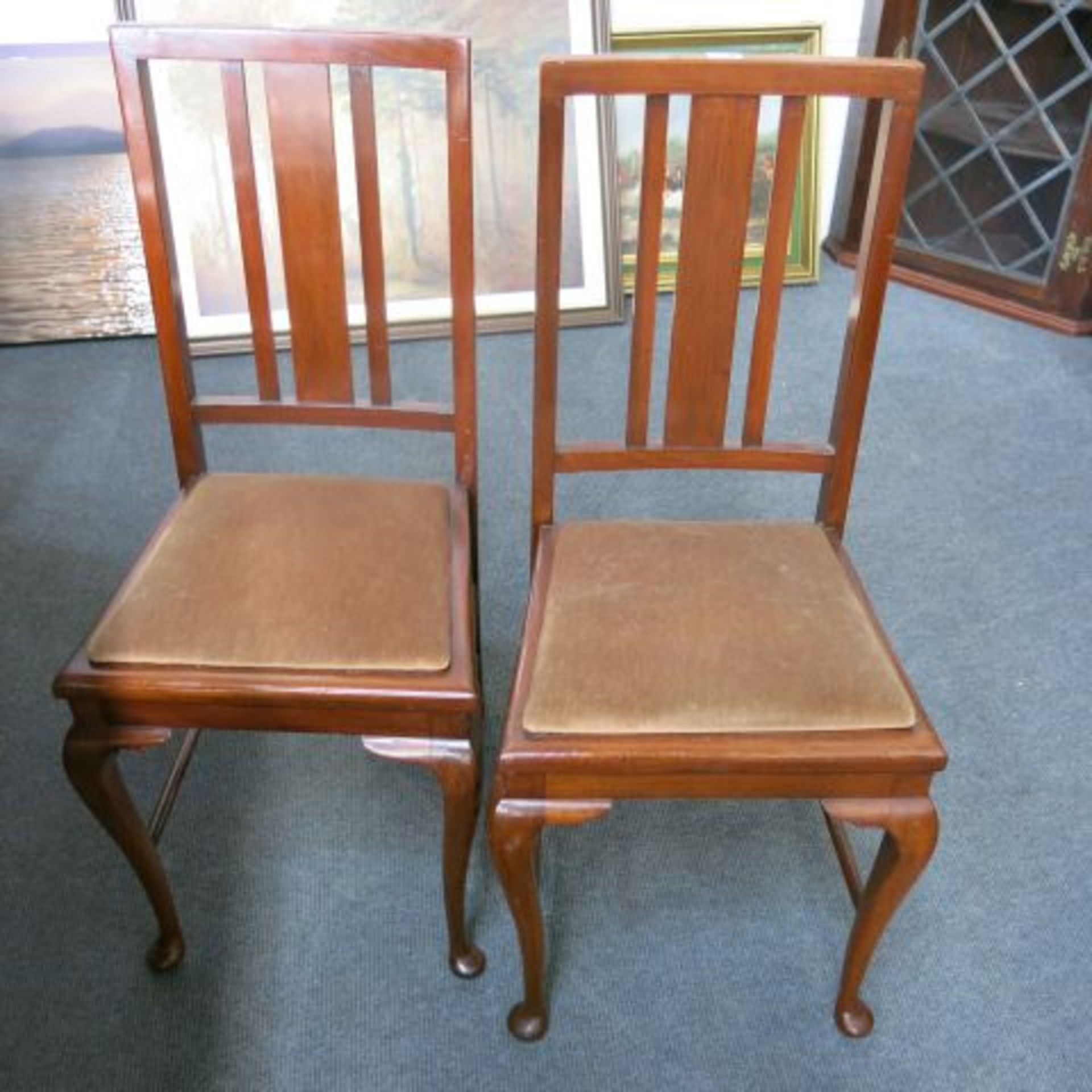 A Set of Four Edwardian Mahogany Pierced Back Single Chairs, A Pair of Rollback Single Chairs - Image 3 of 3