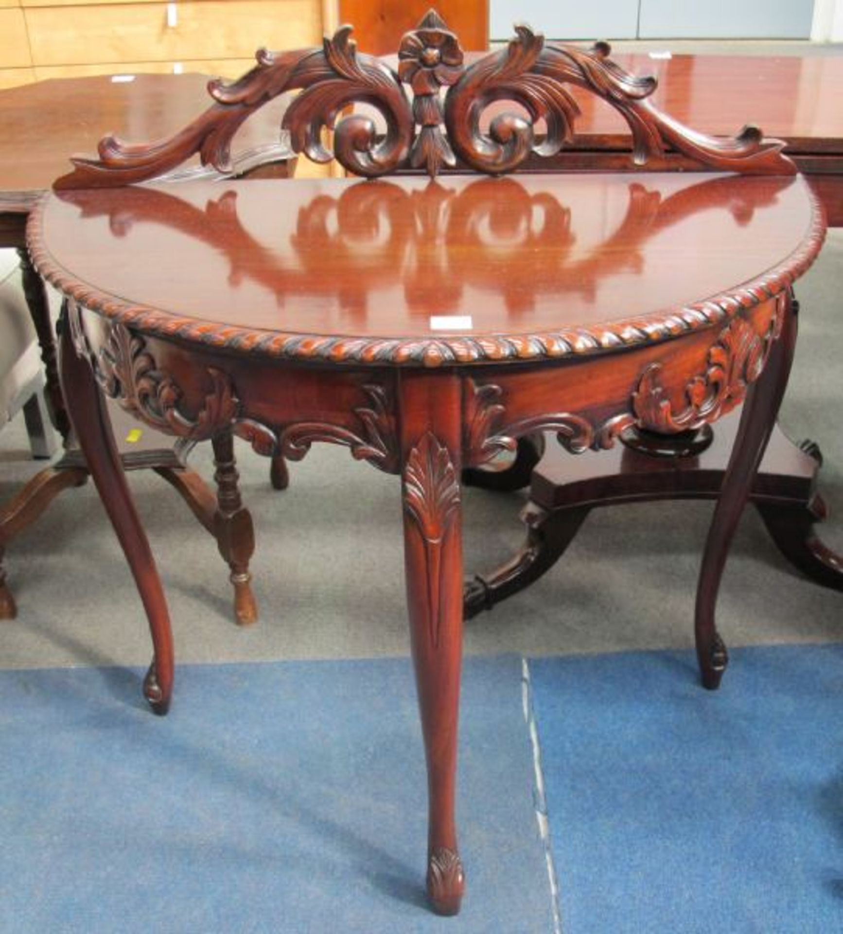 A Mahogany Circular Top Pedestal Occasional Table Together With a Mahogany Half Moon Hall Table.  (