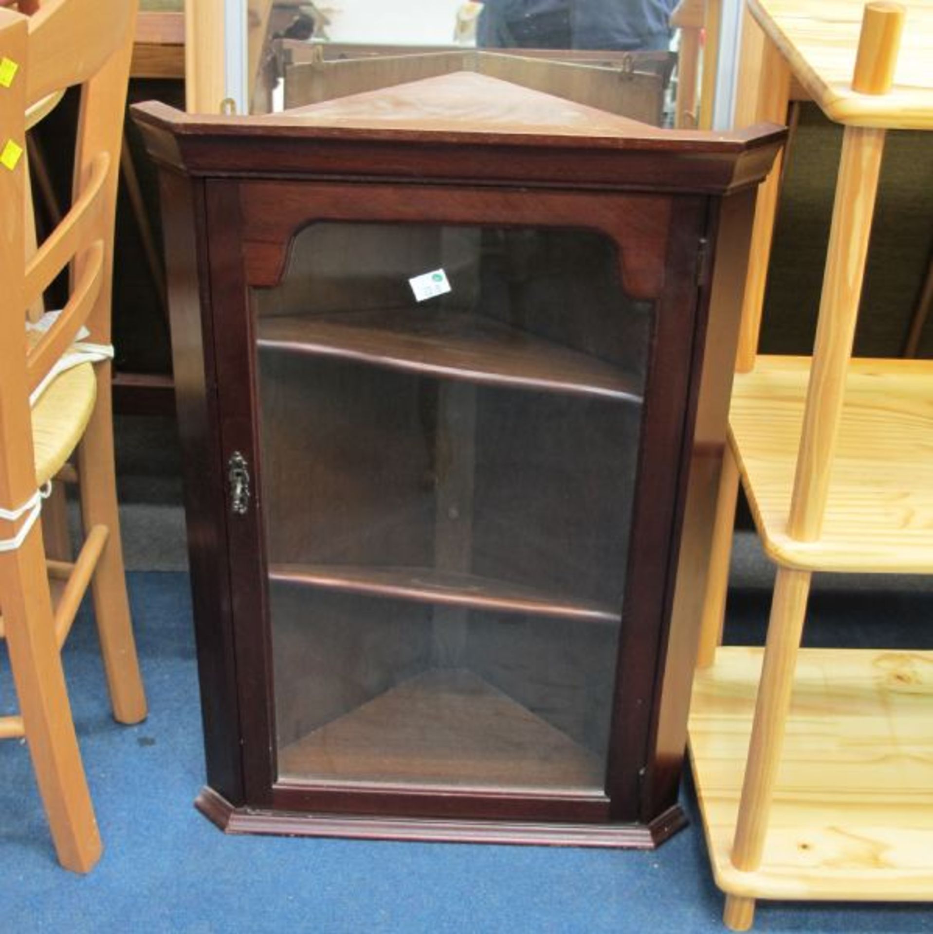 A Small Hanging Display Cabinet; A Wall Mirror; A Pine Open Shelf Unit and a Small Chest Magazine