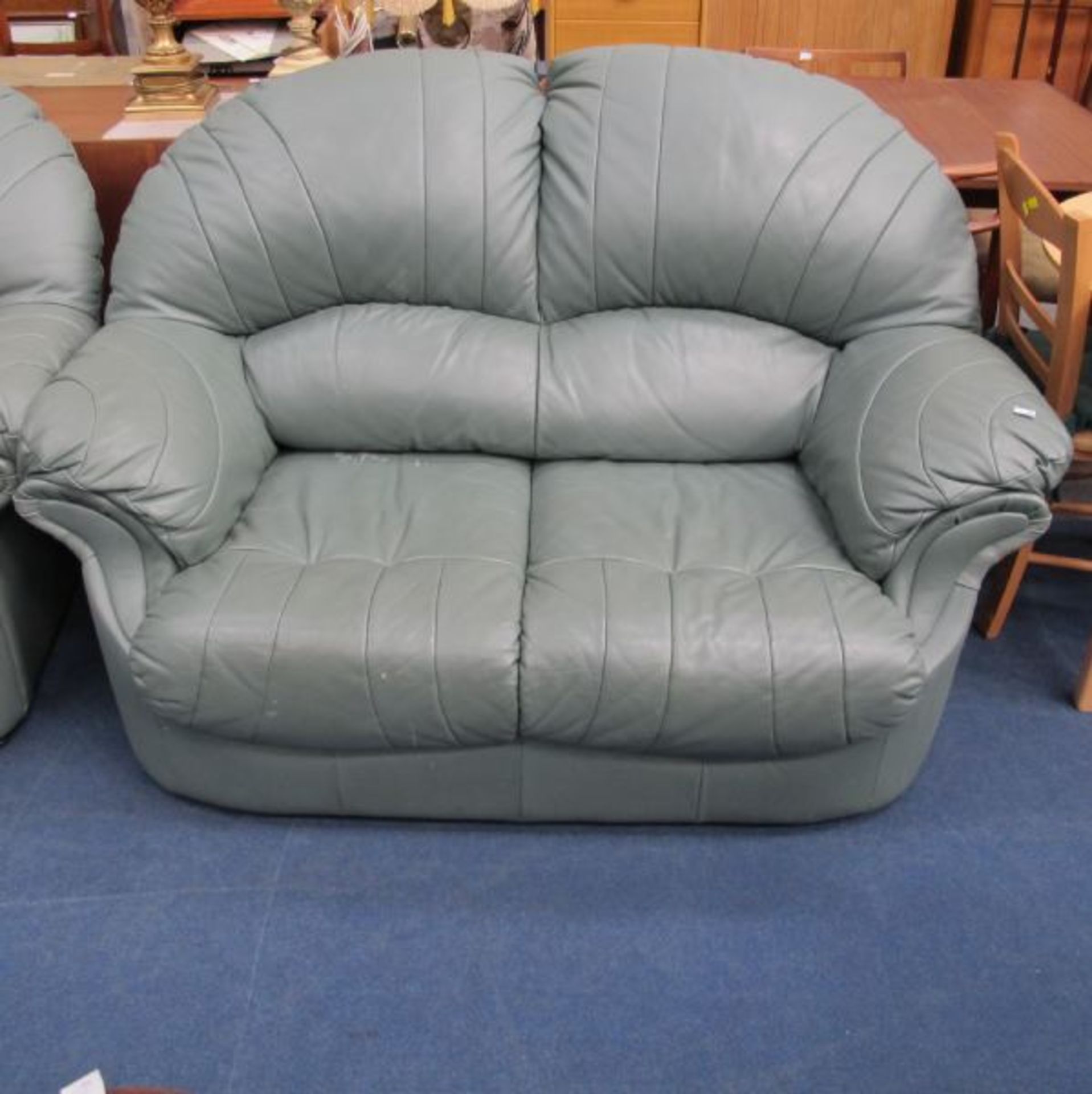 A Green Leather Suite Comprising; A Pair of Two Seater Settees and The Matching Armchair. (est. £ - Image 3 of 3