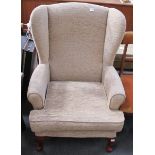 This is a Timed Online Auction on Bidspotter.co.uk, Click here to bid.  A Fawn Upholstered Wing Back