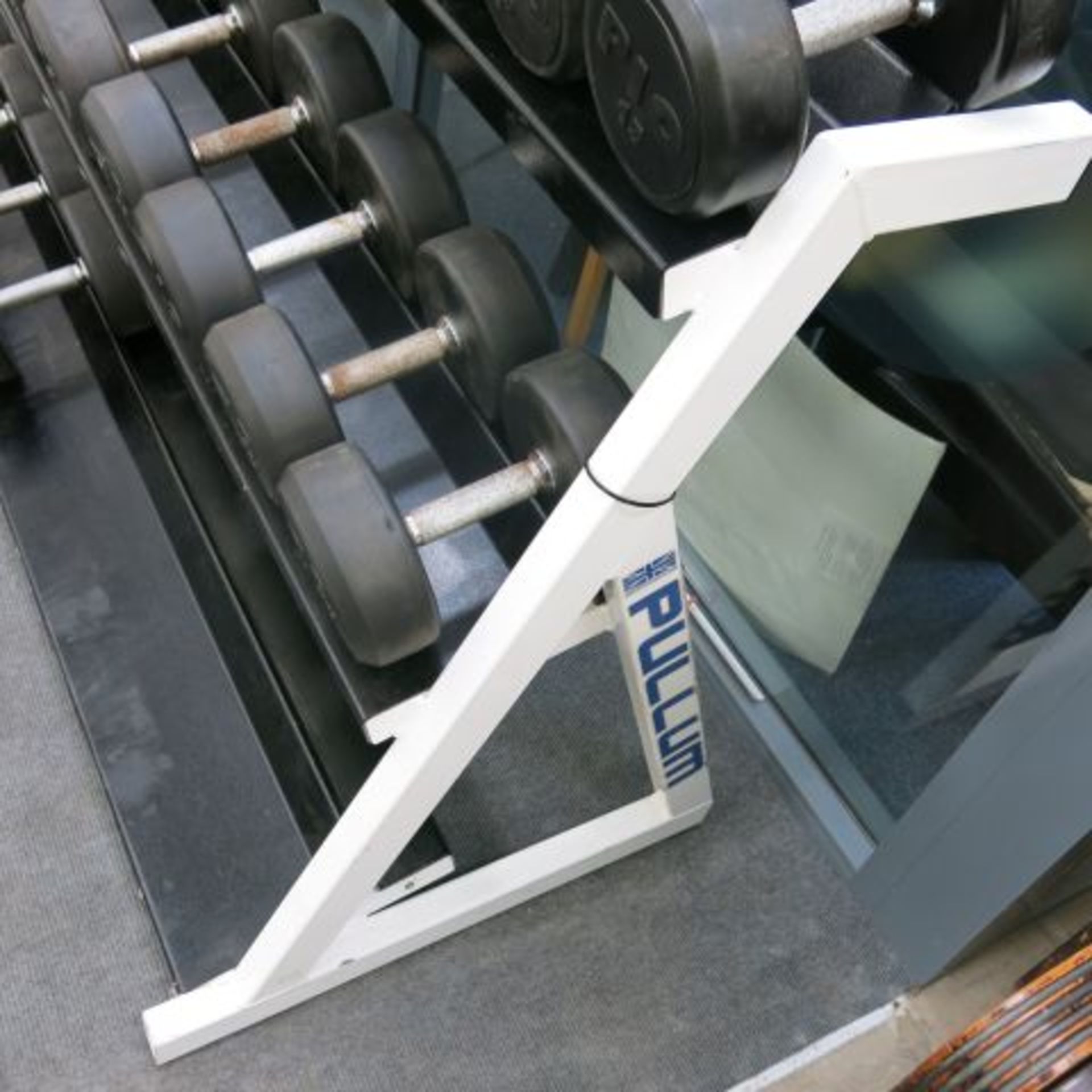 * 12 x Pairs of Rubber covered Dumbbells, 2.5KG- 30KG c/w a Pullum three tier Weight Rack. Please - Image 2 of 2