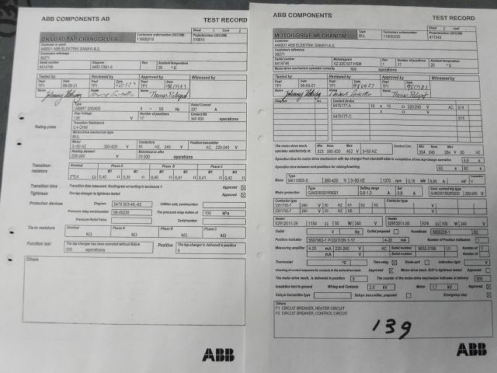 2 x 1998 ABB type UBBRT 200/400 On-Load Tap Changer with type BUL Motor Drive Mechanism; number of - Image 2 of 2