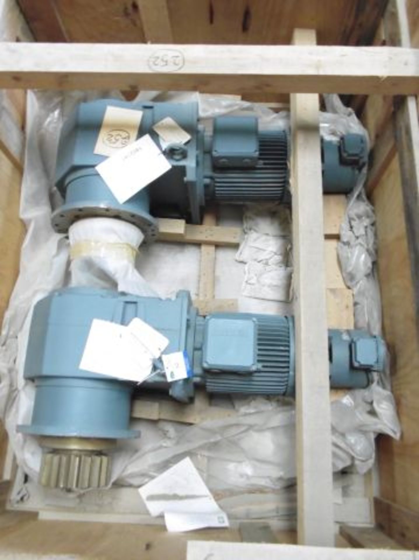 Pair of Unused Bauer Bevel-Wheel Gearboxes with Bauer Type KG73V 7.5KW 3 Phase Motors 1420rpm; 2KS