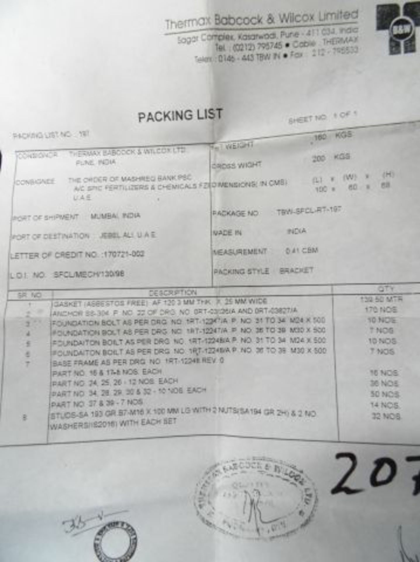 Crate of Foundation Bolts, Base Frame & Studs as per packing list - Image 2 of 2