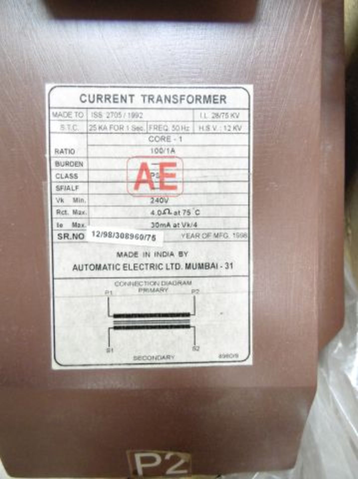 8 x Unused Automatic Electric Ltd Current Transformers to include 6 x Core-1 100/1A Ratio; 240V; - Image 3 of 3