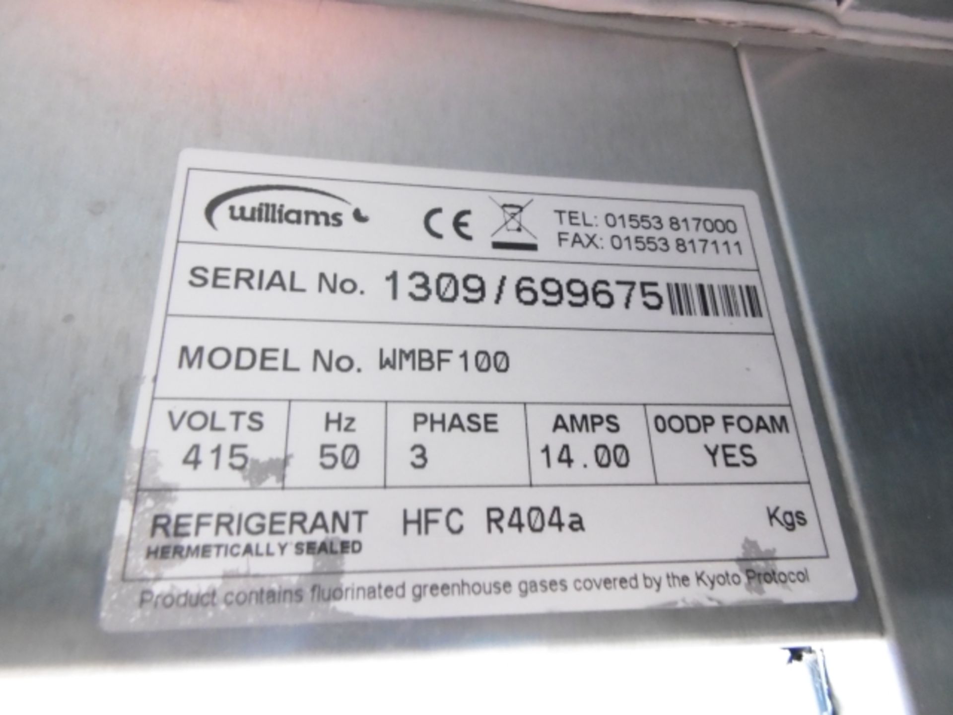 * Williams model WMBF100 stainless steel blast freezer: 3 Phase- 415V; 14 Amp;  Refrigerant HFC - Image 6 of 10