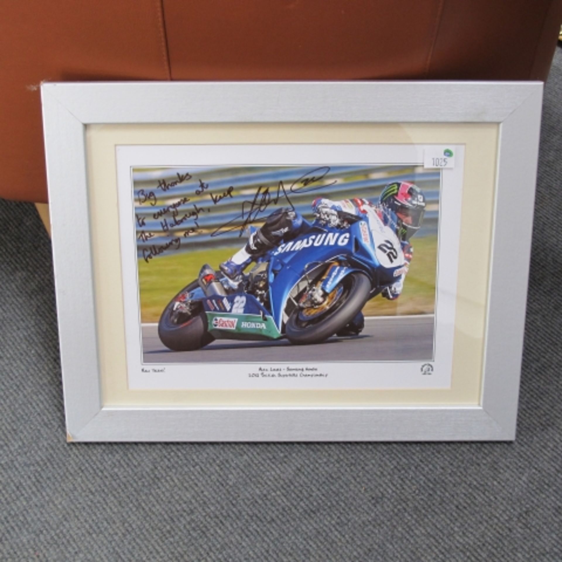 Five furnishing prints including autographed motorcycling print (est. £20-£30) - Image 2 of 5