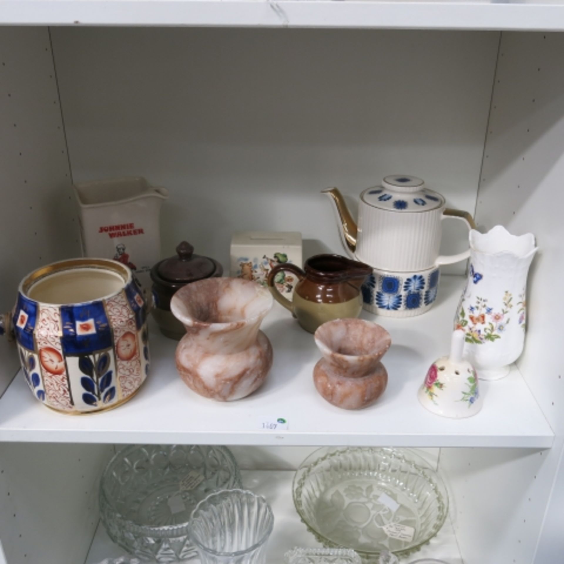 Lot containing four shelves of cut glass bowls, large, small, biscuit jar, candlestick holders, - Image 5 of 5
