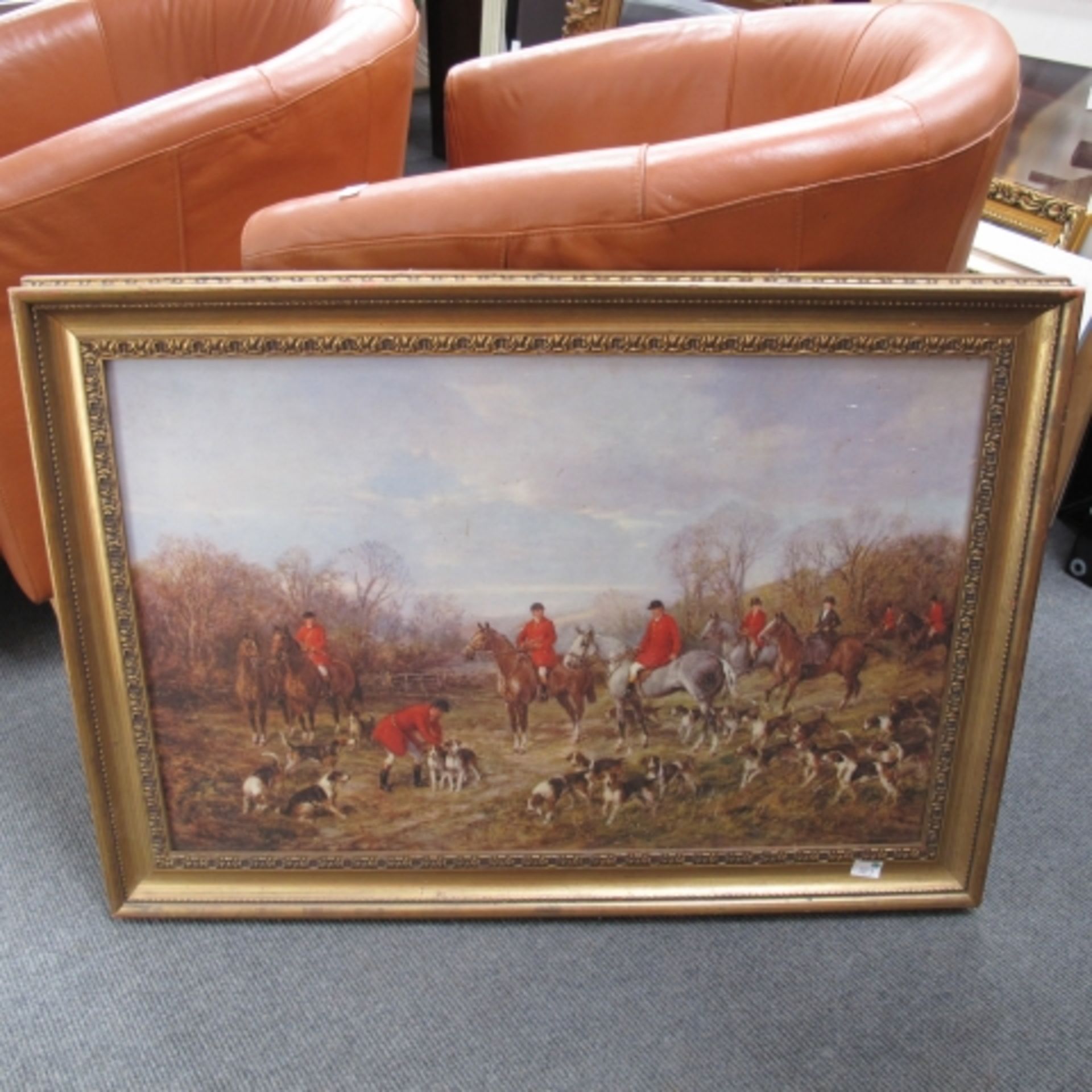 Four large furnishing prints including 1906 print of a fox hunting scene entitled ''Gone Away'' ( - Image 4 of 4