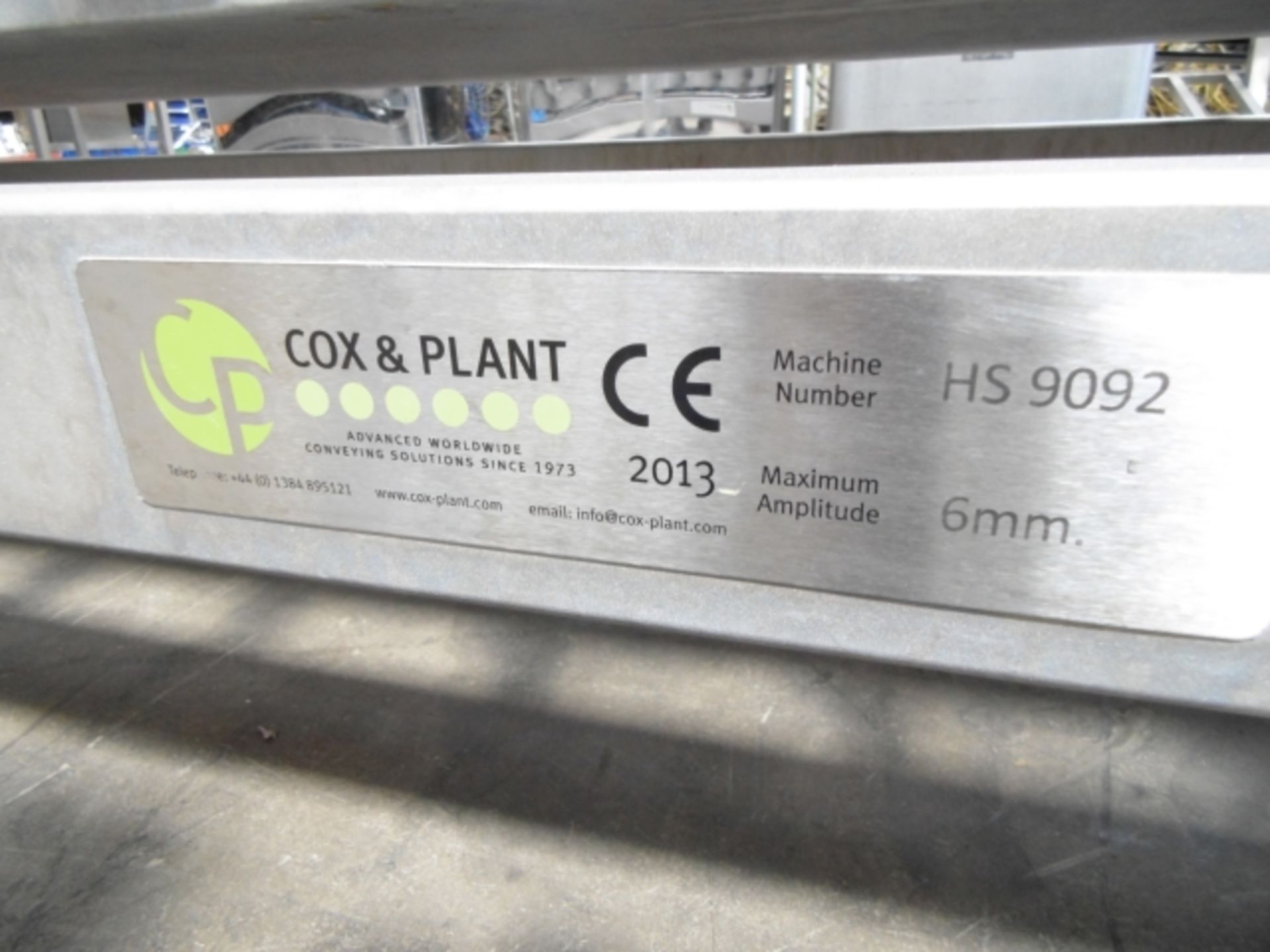 * 2013 Cox & Plant Stainless Steel Vibratory Hardening Conveyor; max amplitude 6 mm; width 620 mm; - Image 5 of 8