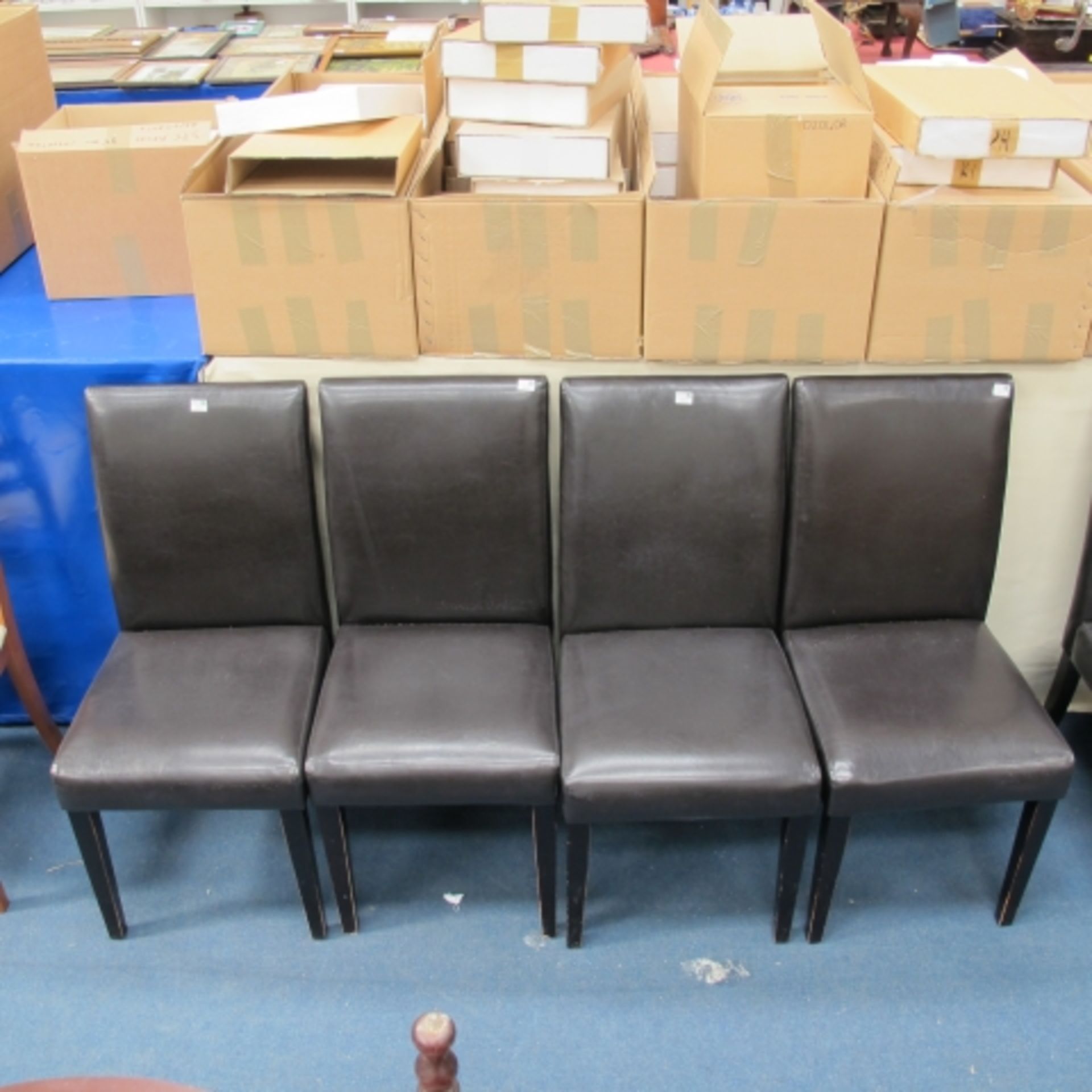 Set of four brown faux leather upholstered high back single dining / restaurant chairs (est. £40-£