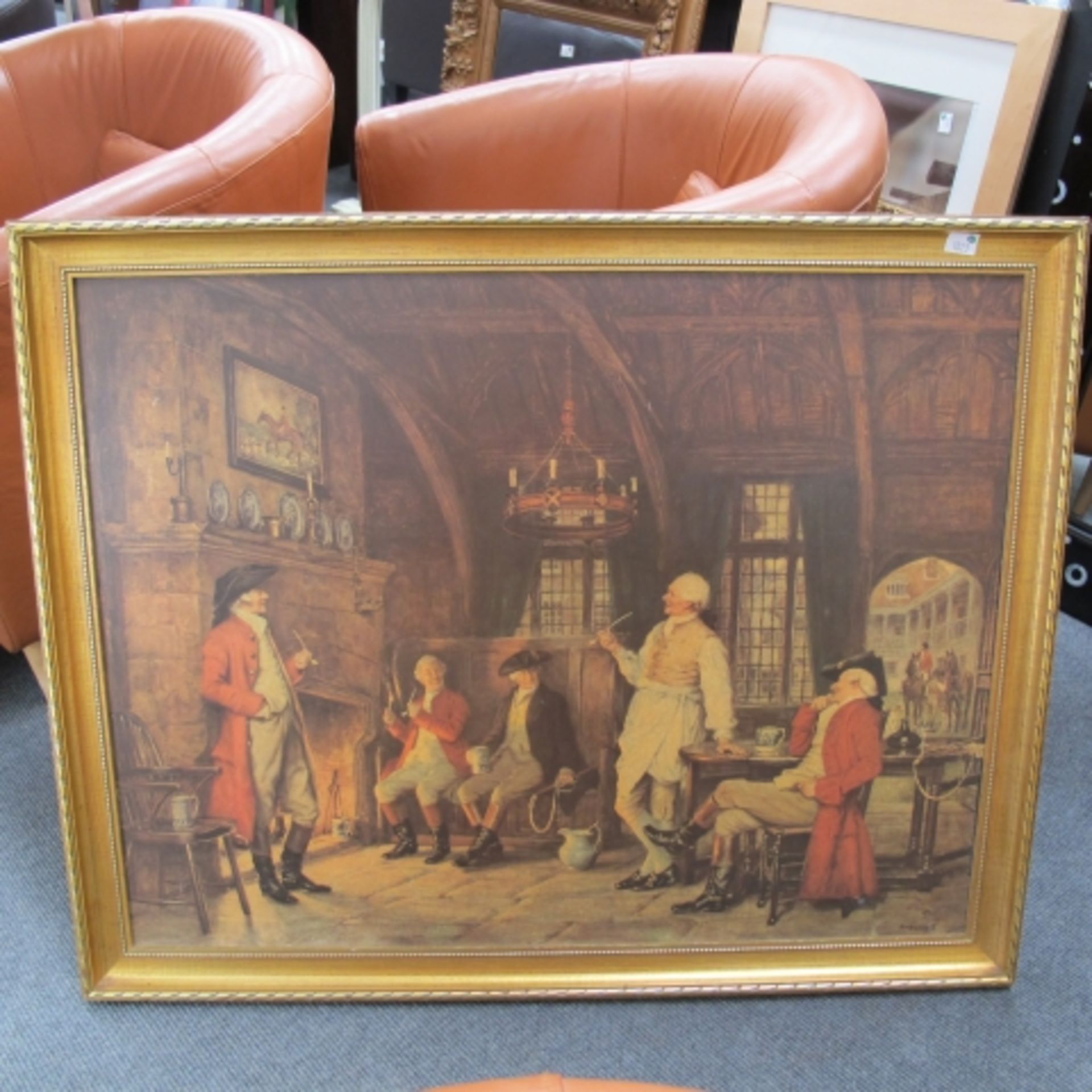 Four large furnishing prints including 1906 print of a fox hunting scene entitled ''Gone Away'' ( - Image 3 of 4