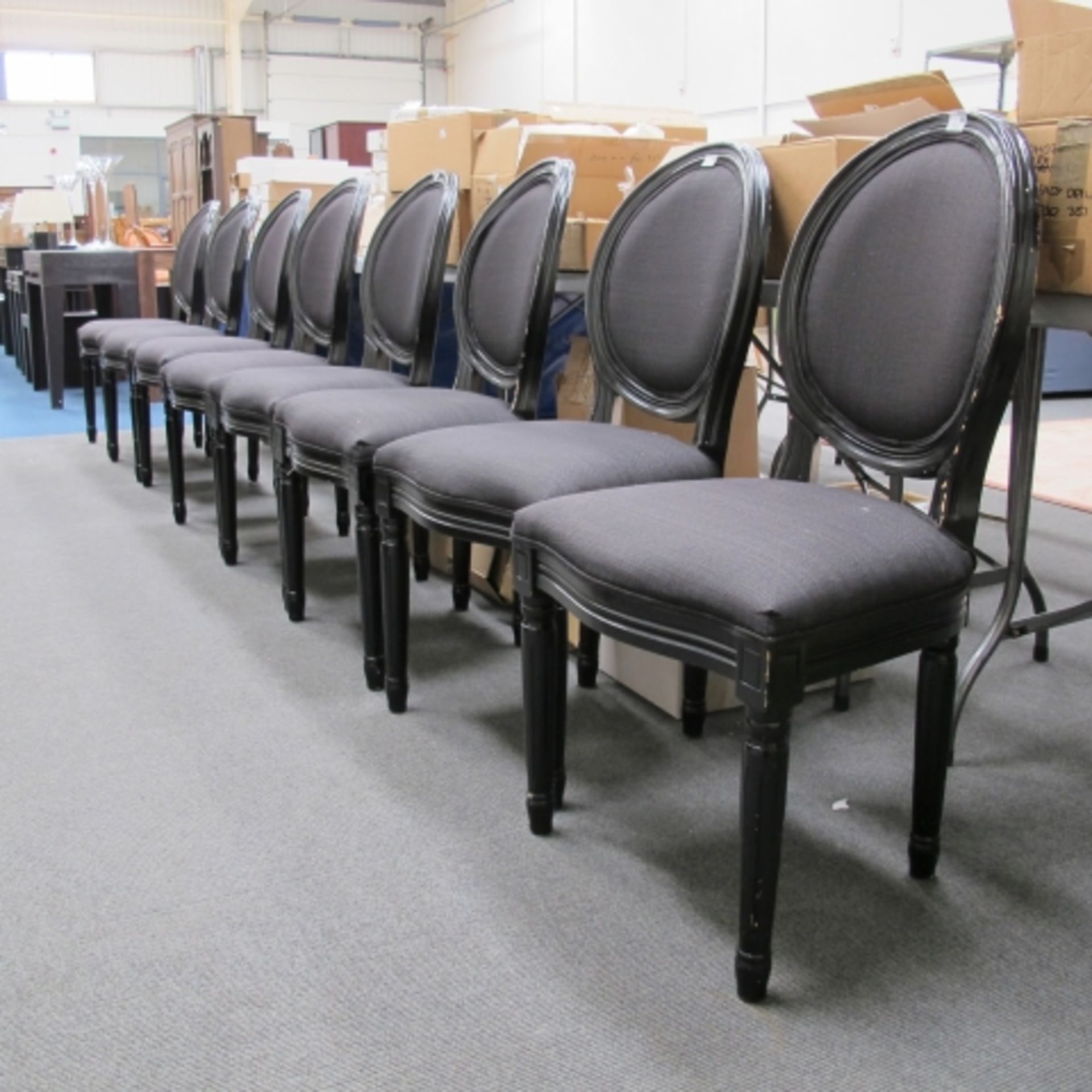 Set of eight black oval back salon chairs (est. £40-£60)