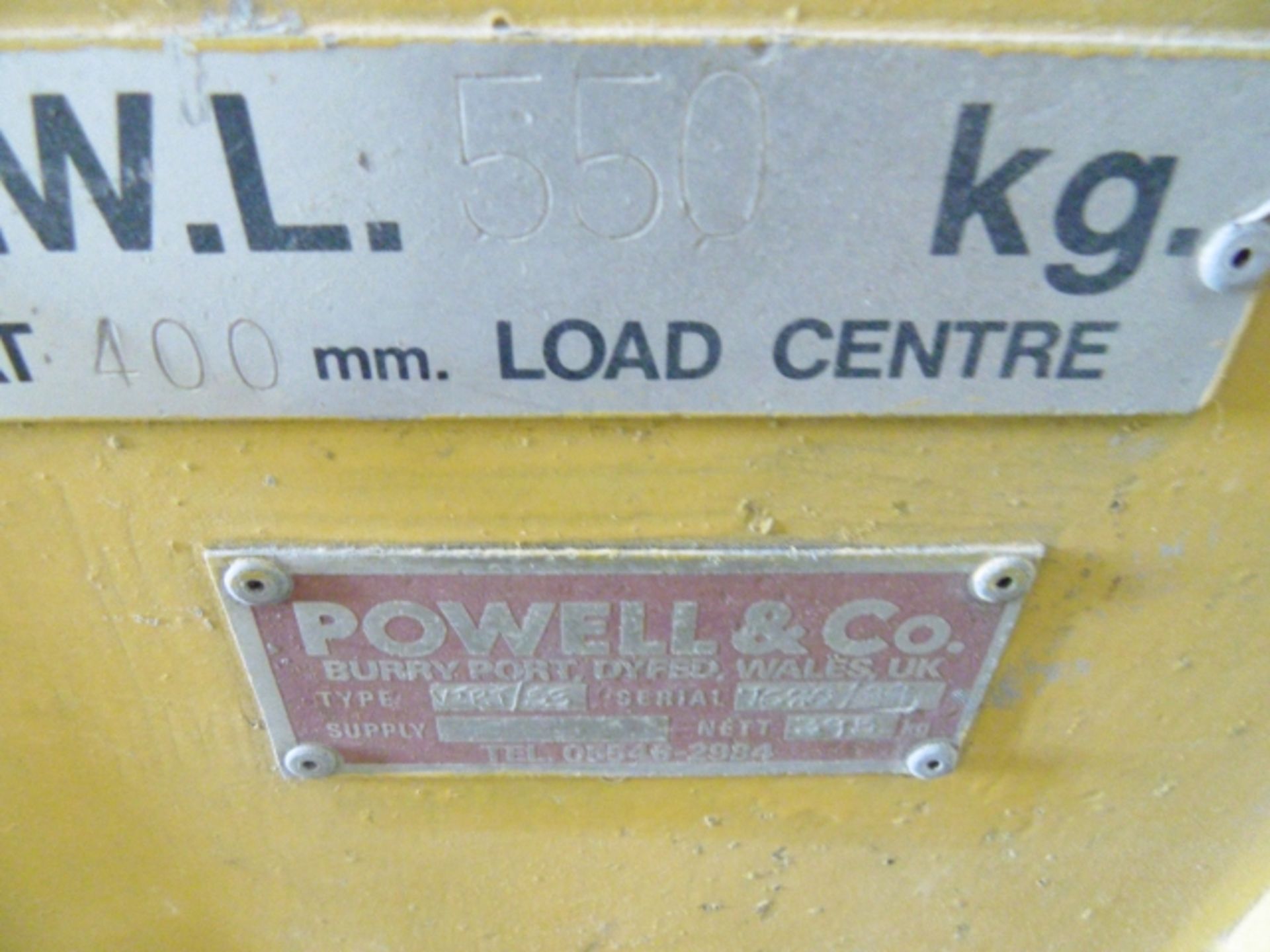 Powell & Co Vertolifter Type VTRT/55 Mobile Lifter with Barrel Clamp Attachment; SWL 360KG @ - Image 4 of 5