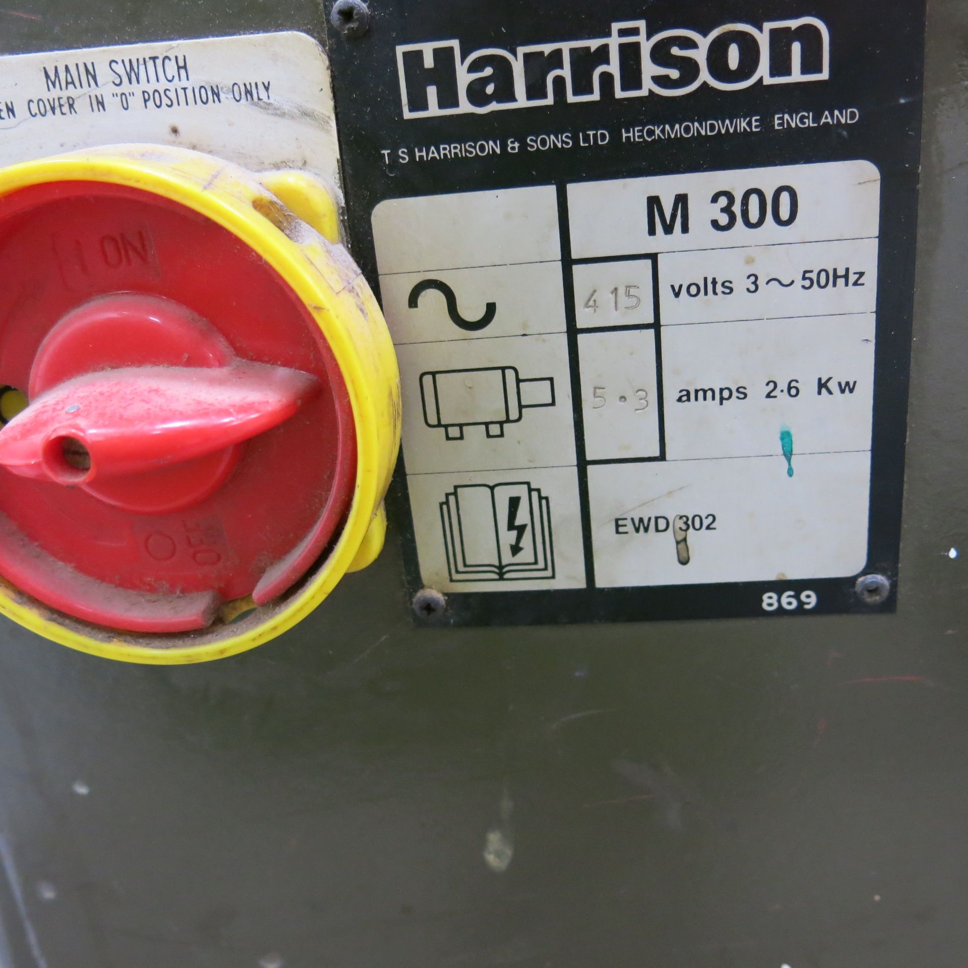 * A Harrison M300 Lathe, 3 Phase, SN EWD 302. Please note, there is a £5 plus vat handling fee on - Image 3 of 4