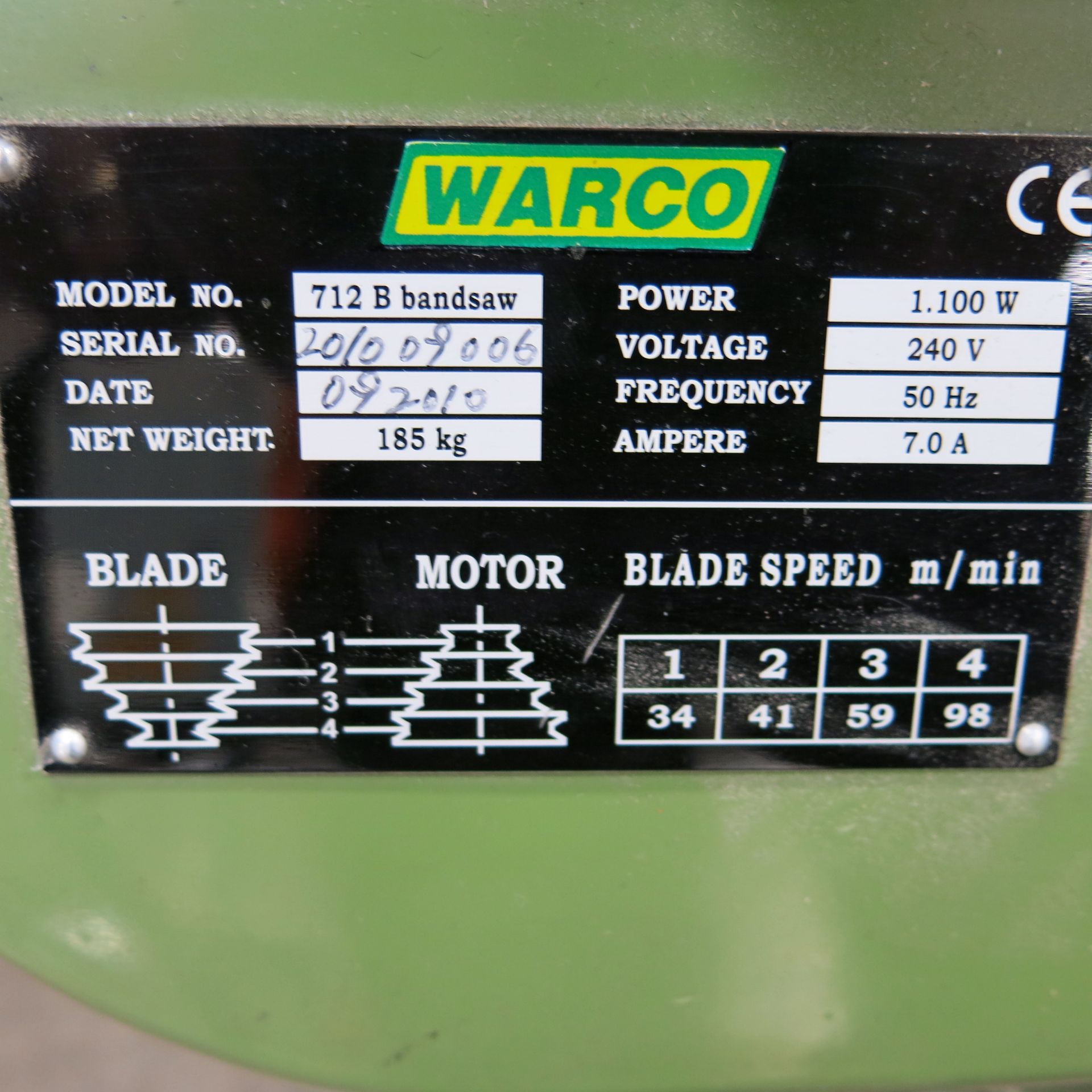 * A Warco 712B Metal Bandsaw 240V, year of manufacture 2010 SN 201009006. Please note, there is a £5 - Image 3 of 3