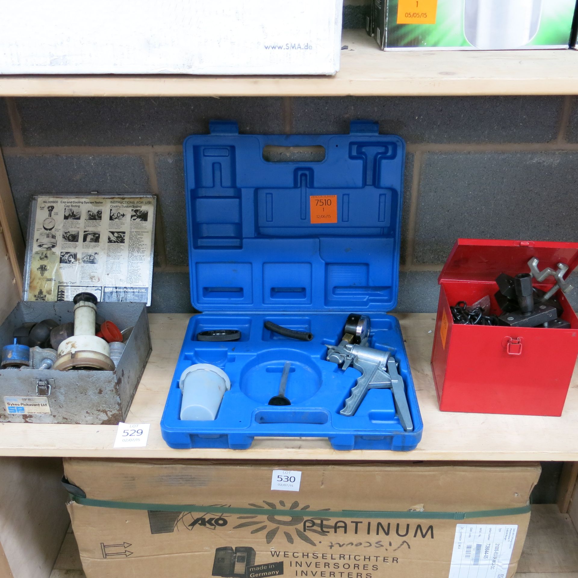 * A shelf to include a Sykes Coolant Testing Kit, a Cam Follower Press Set and a Vacuum Kit