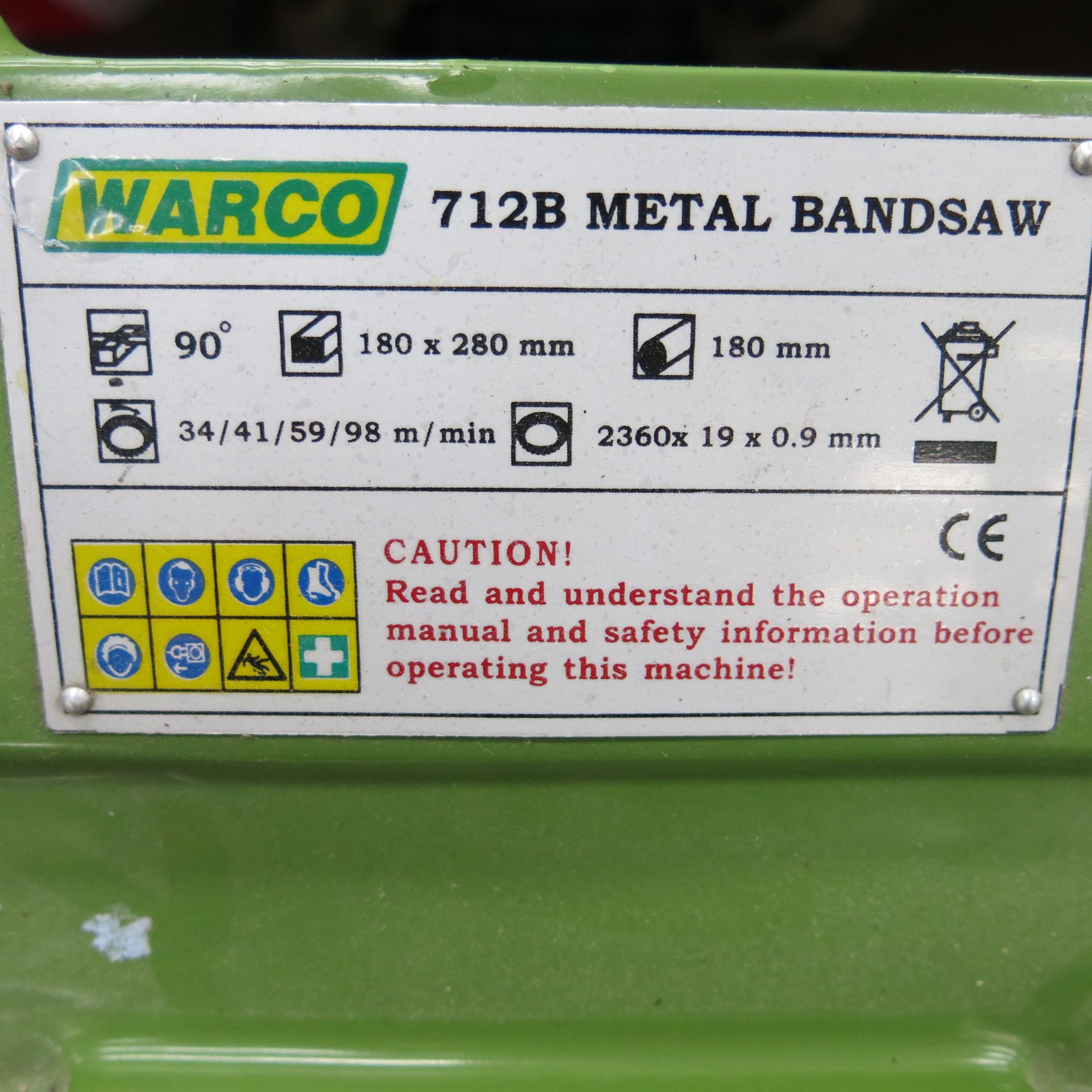 * A Warco 712B Metal Bandsaw 240V, year of manufacture 2010 SN 201009006. Please note, there is a £5 - Image 2 of 3