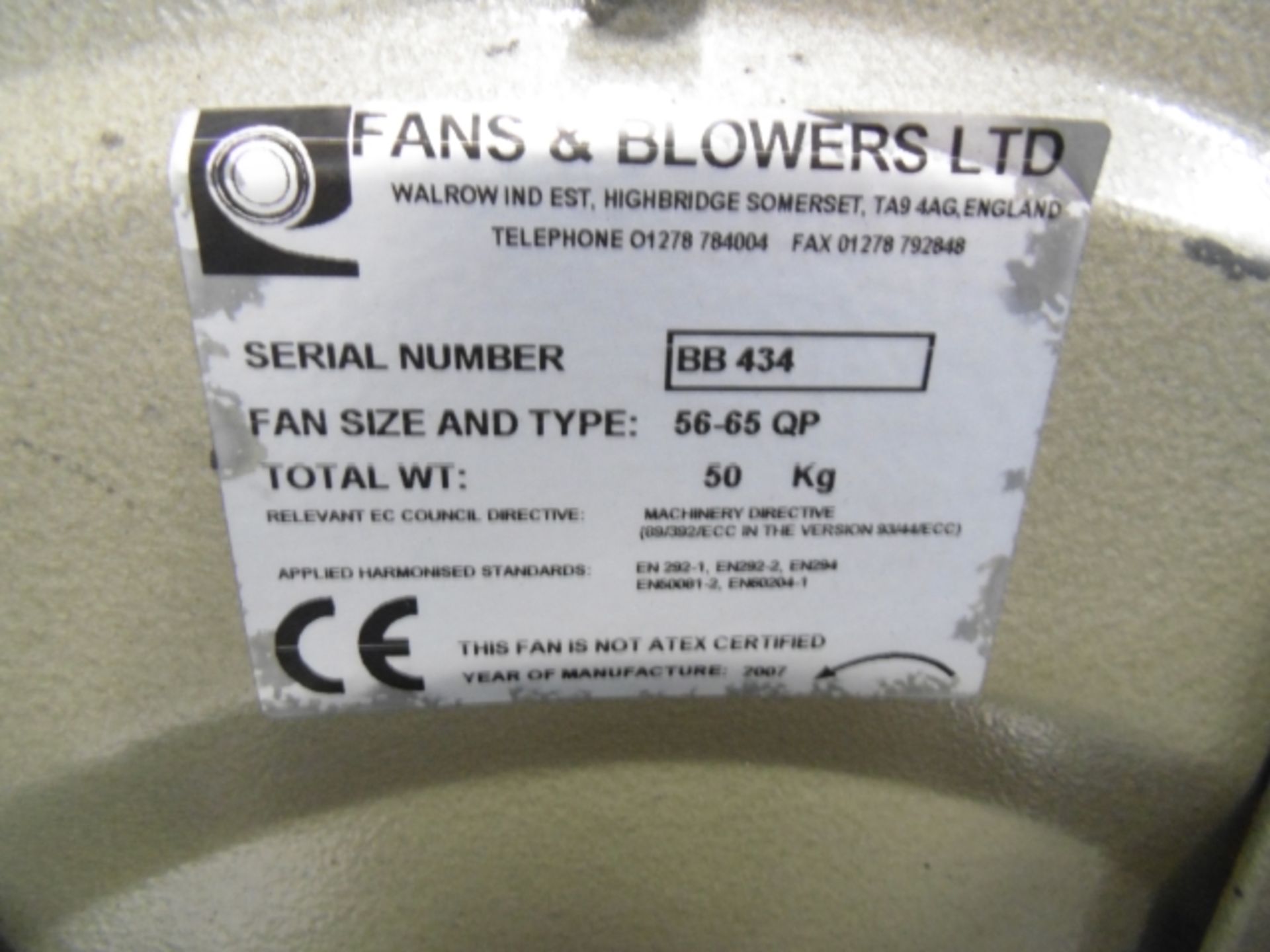 * Fans & Blowers Ltd Size/Type 56-65 QP Motorised Blower & Another.  Please note there is a £10 plus - Image 2 of 2