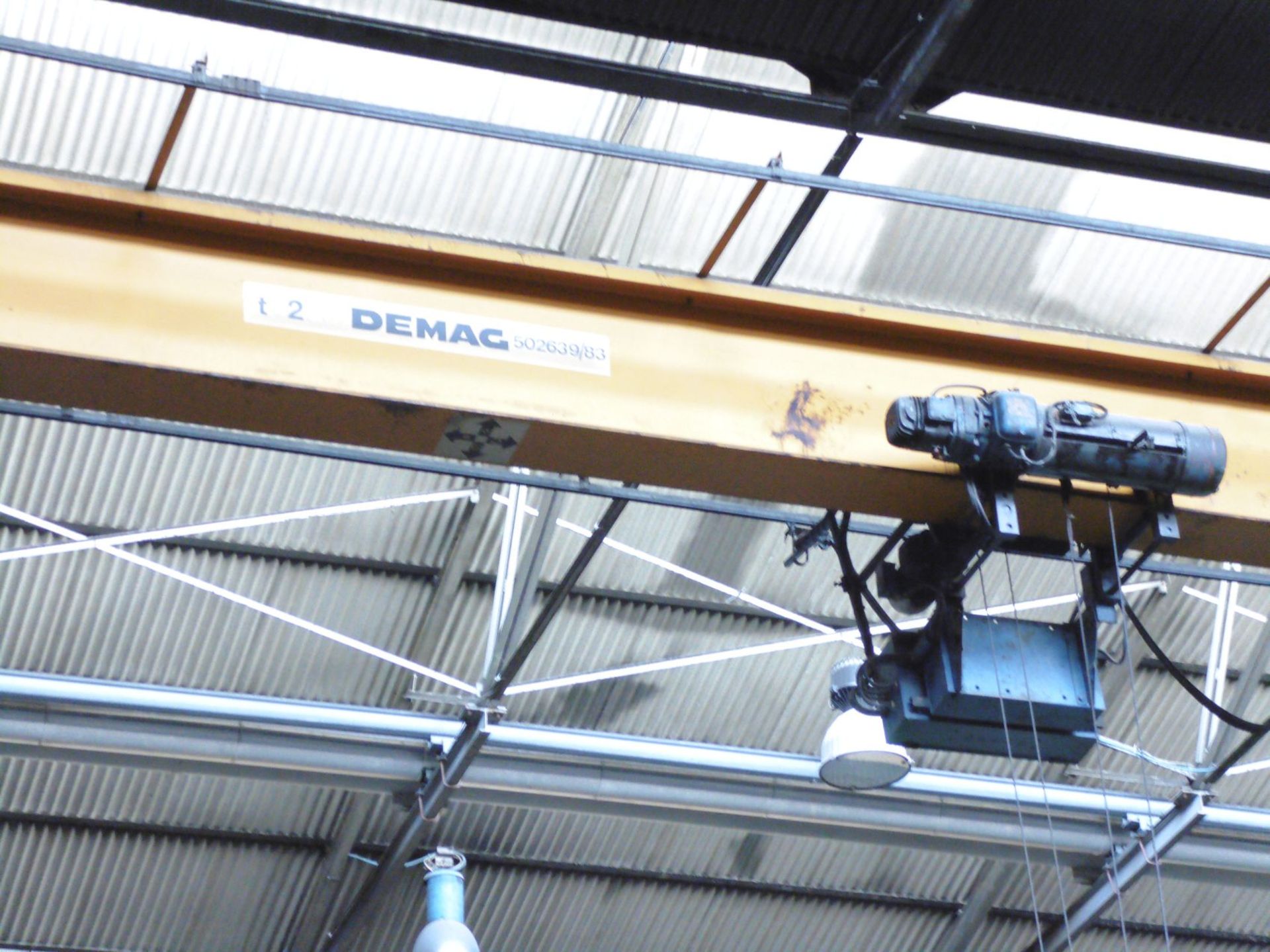 Demag 2 Tonne Single Beam Overhead Travelling Gantry Crane with Pendant Control; span 19m, No - Image 2 of 5