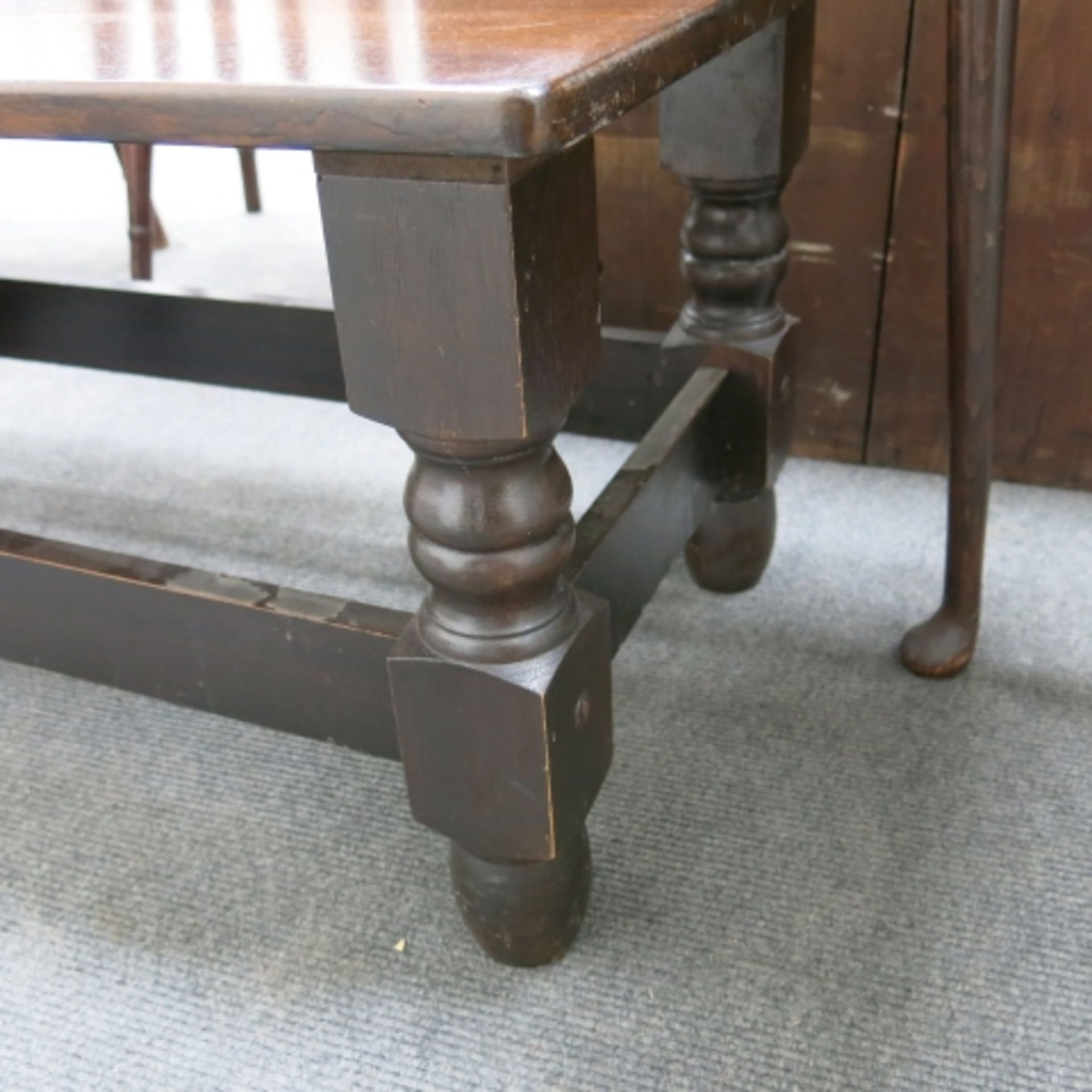 Reproduction mahogany leather top half moon hall table and a rectangular coffee table (2) (est. £ - Image 5 of 5