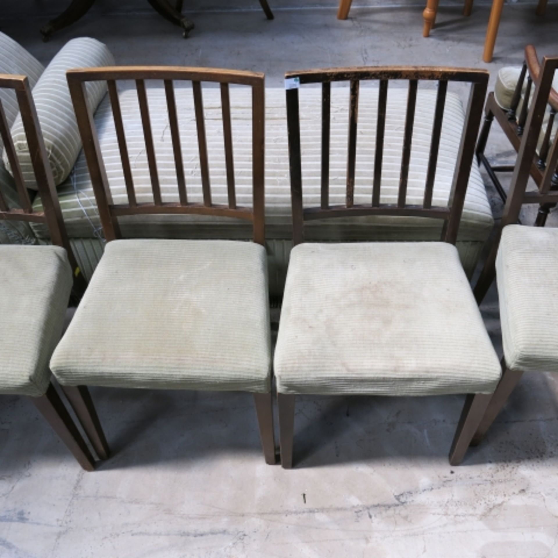 A pair of late Victorian inlaid mahogany single chairs together with a set of eight railback - Image 4 of 6