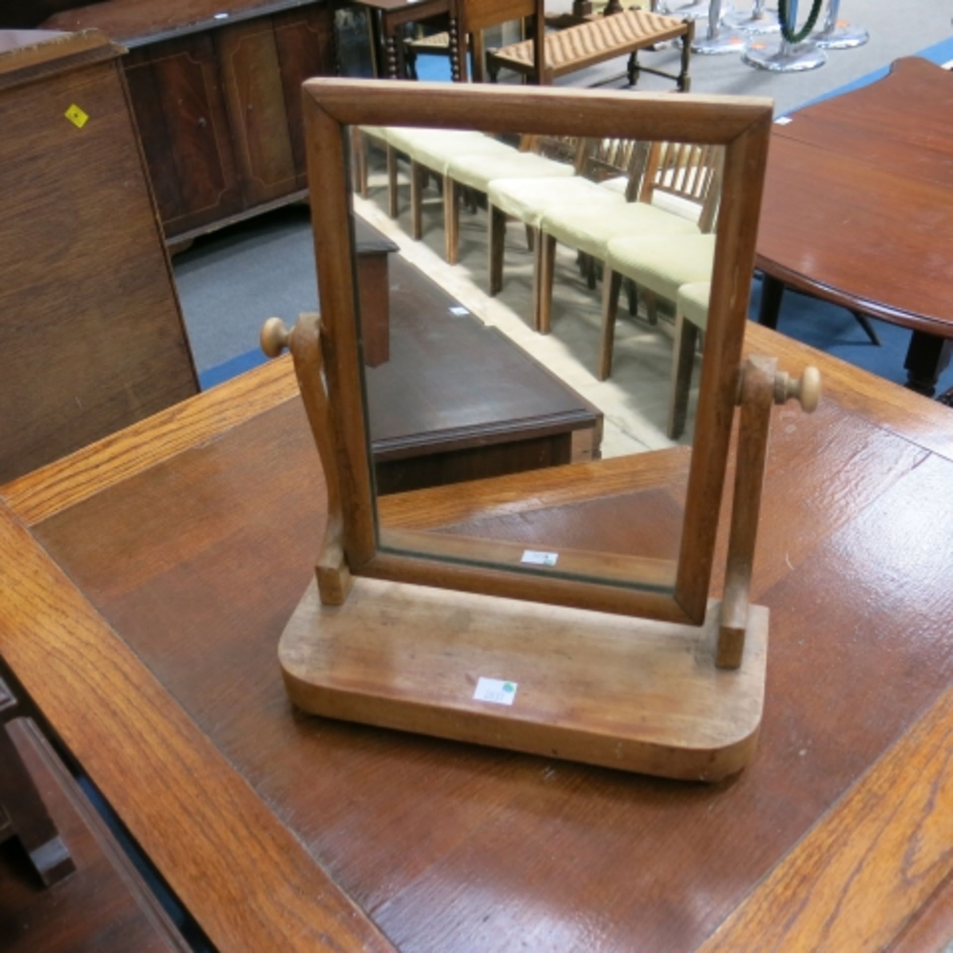 A mahogany framed cheval mirror, a small oak hanging corner cupboard and a small part pine toilet