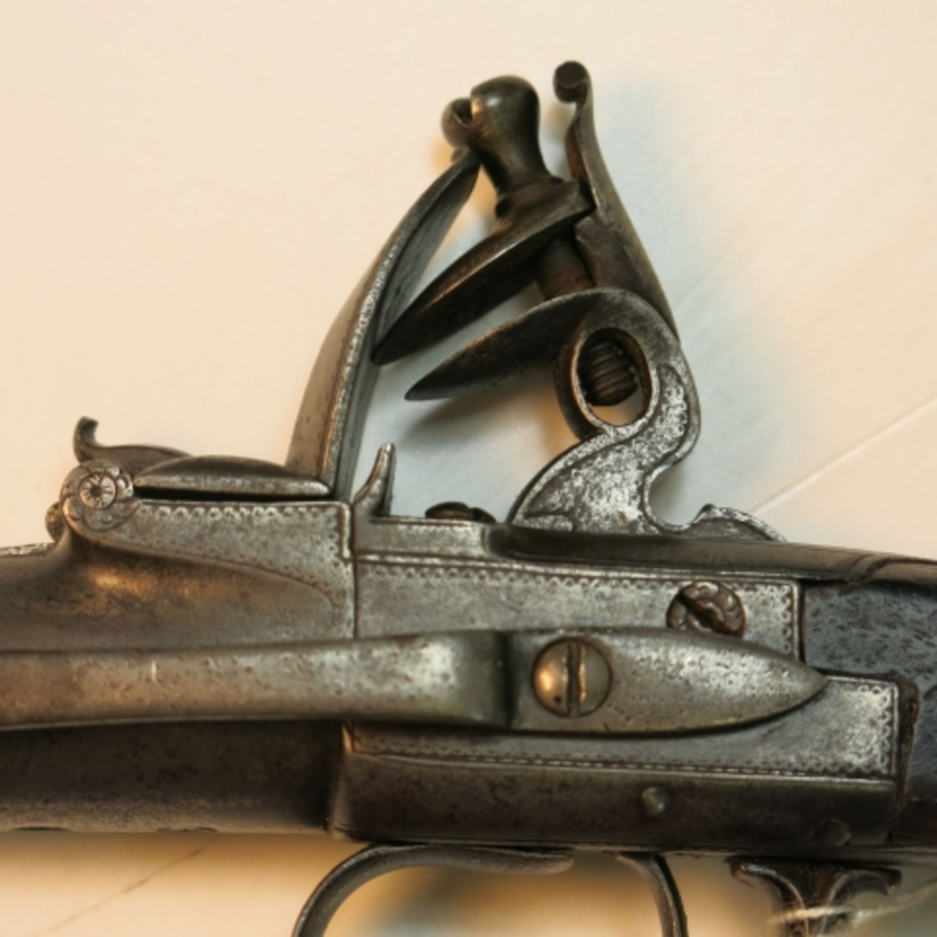 Clarkson Naval Officers Gun, a Flintlocked Boxlock cannon barrelled pistol 11½'' overall and a - Image 5 of 7