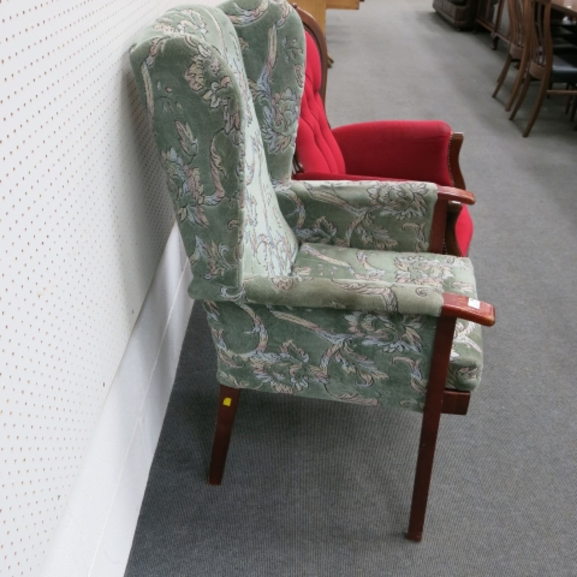 A Victorian style spoon back armchair together with a wing back fireside chair (2) (est. £30-£50) - Image 5 of 5