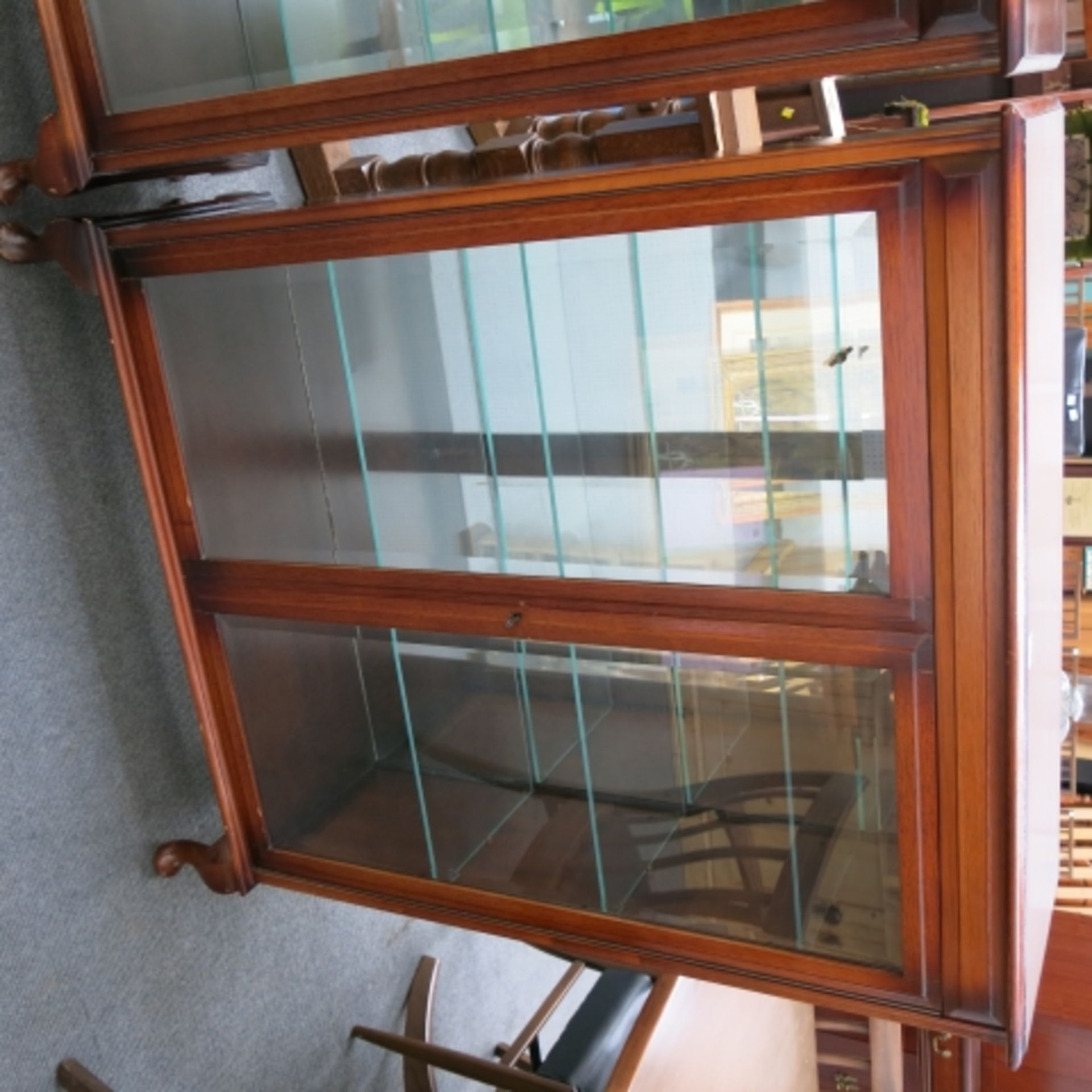 A pair of mahogany finish display cabinets each with two bevelled glass doors enclosing adjustable - Image 3 of 8