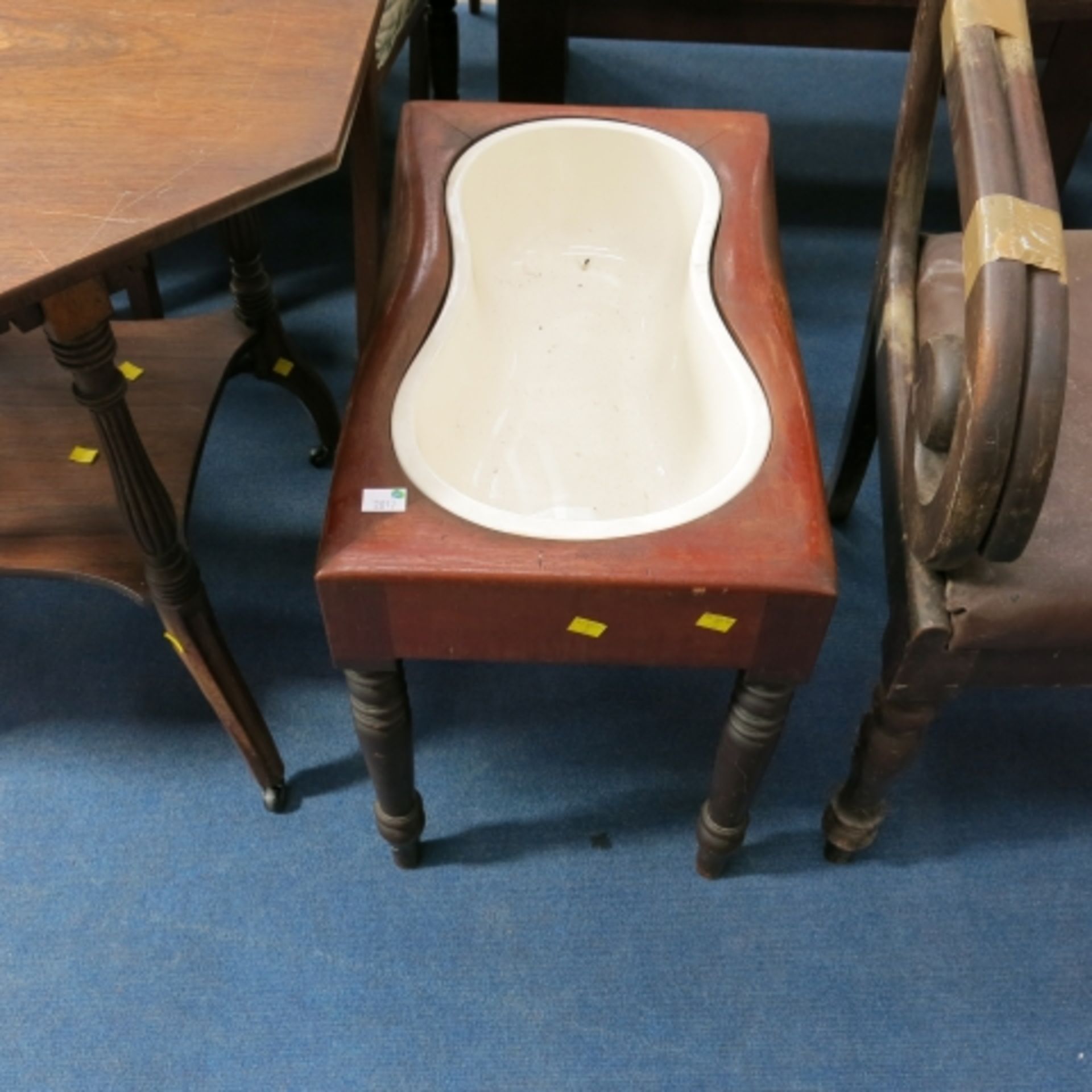 Porcelain Bidet in Mahogany Stand 56.5 x 35 x 49.5cm High (est £30 - £50)