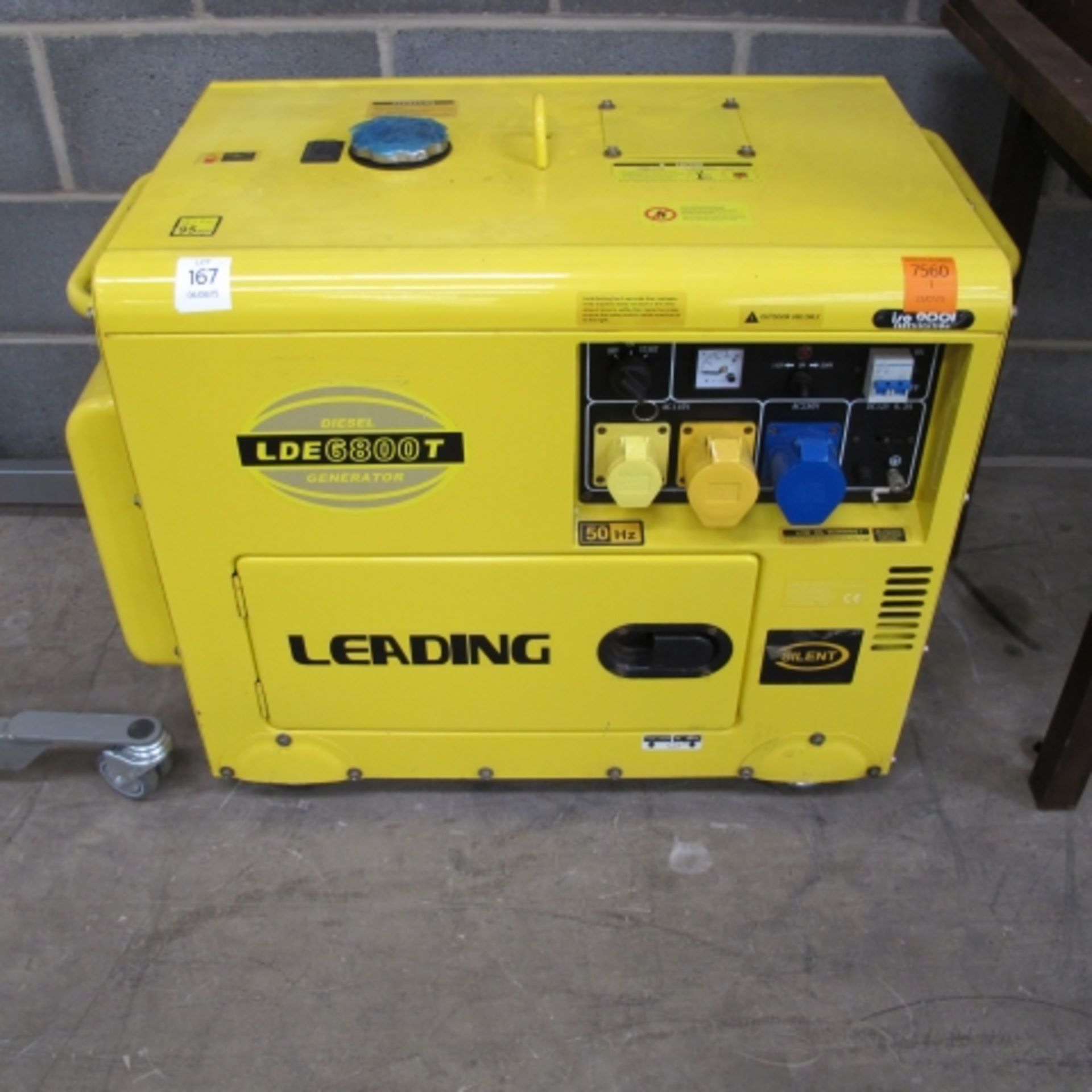 A Leading Diesel LDE6800T Generator, rated power 4.5-5 KVA, weight 177kg. Please note, there is a £5