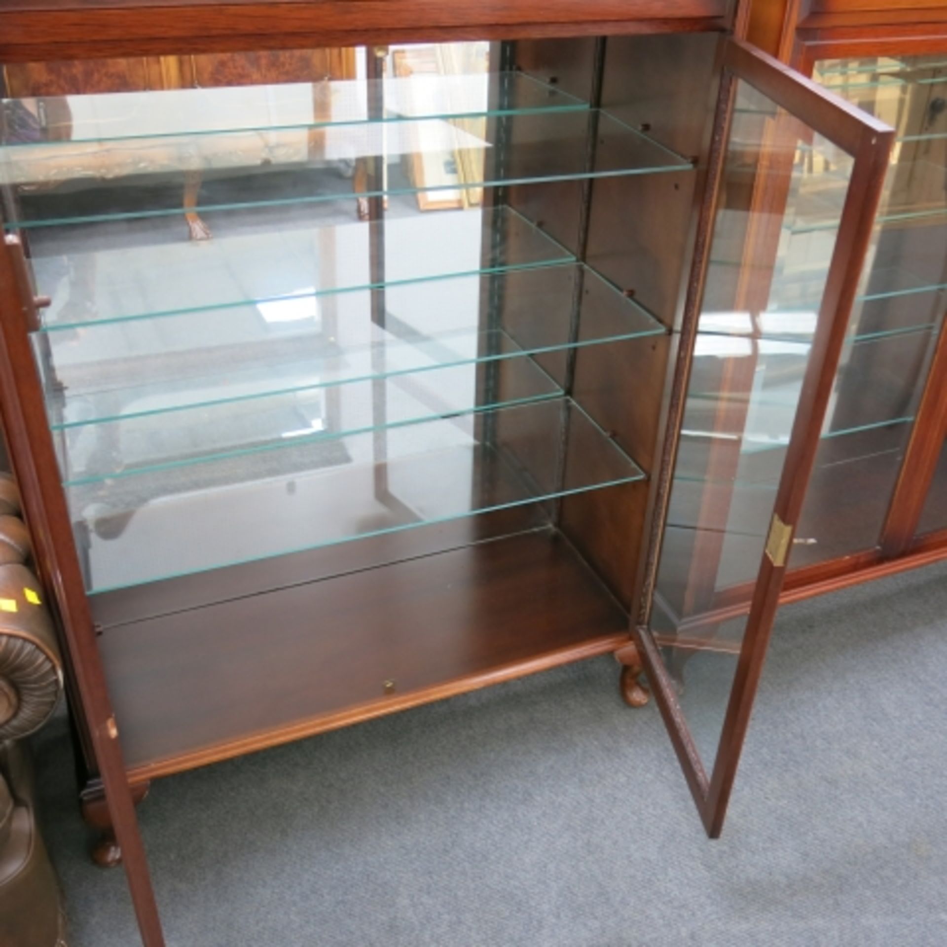 A pair of mahogany finish display cabinets each with two bevelled glass doors enclosing adjustable - Image 4 of 8