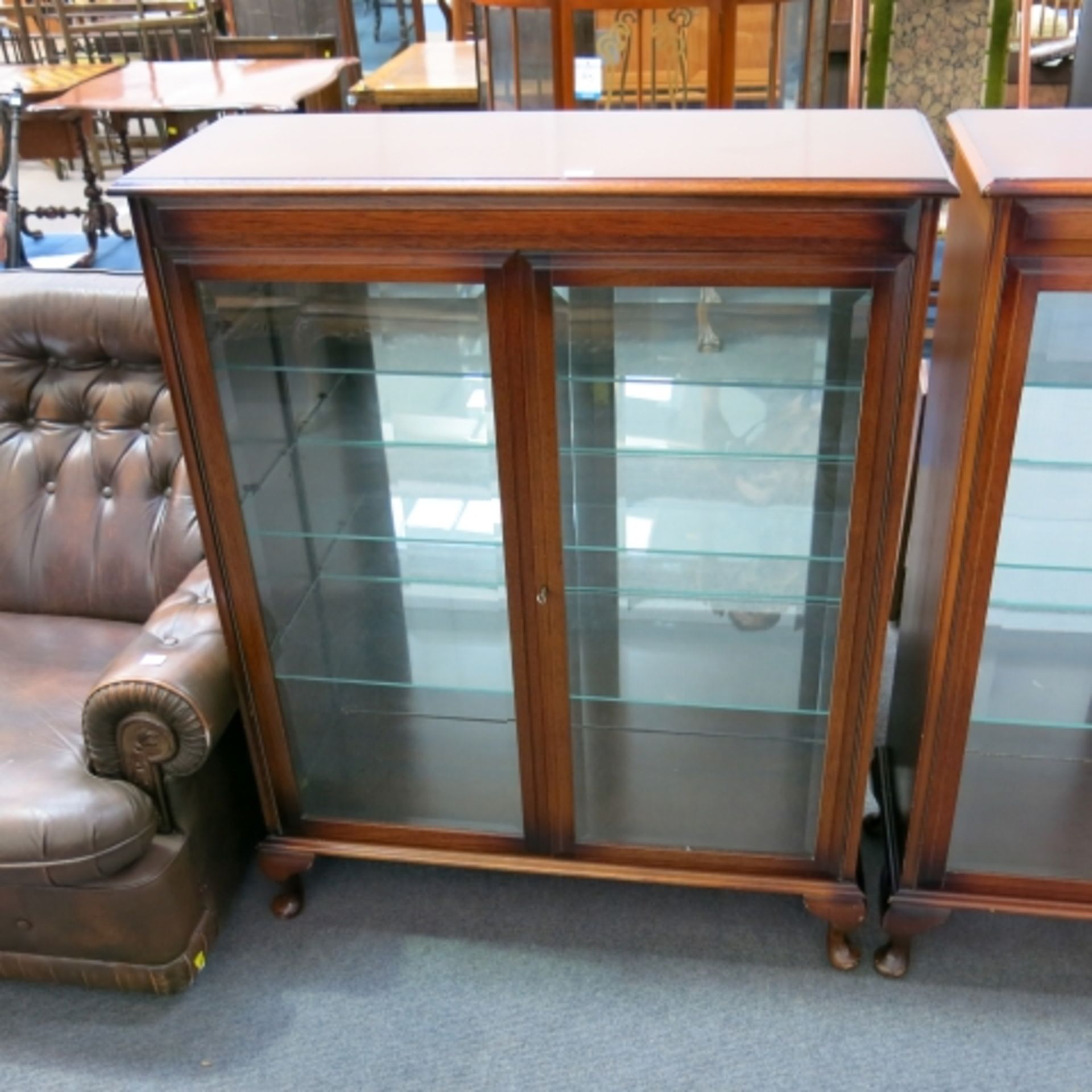A pair of mahogany finish display cabinets each with two bevelled glass doors enclosing adjustable - Image 2 of 8