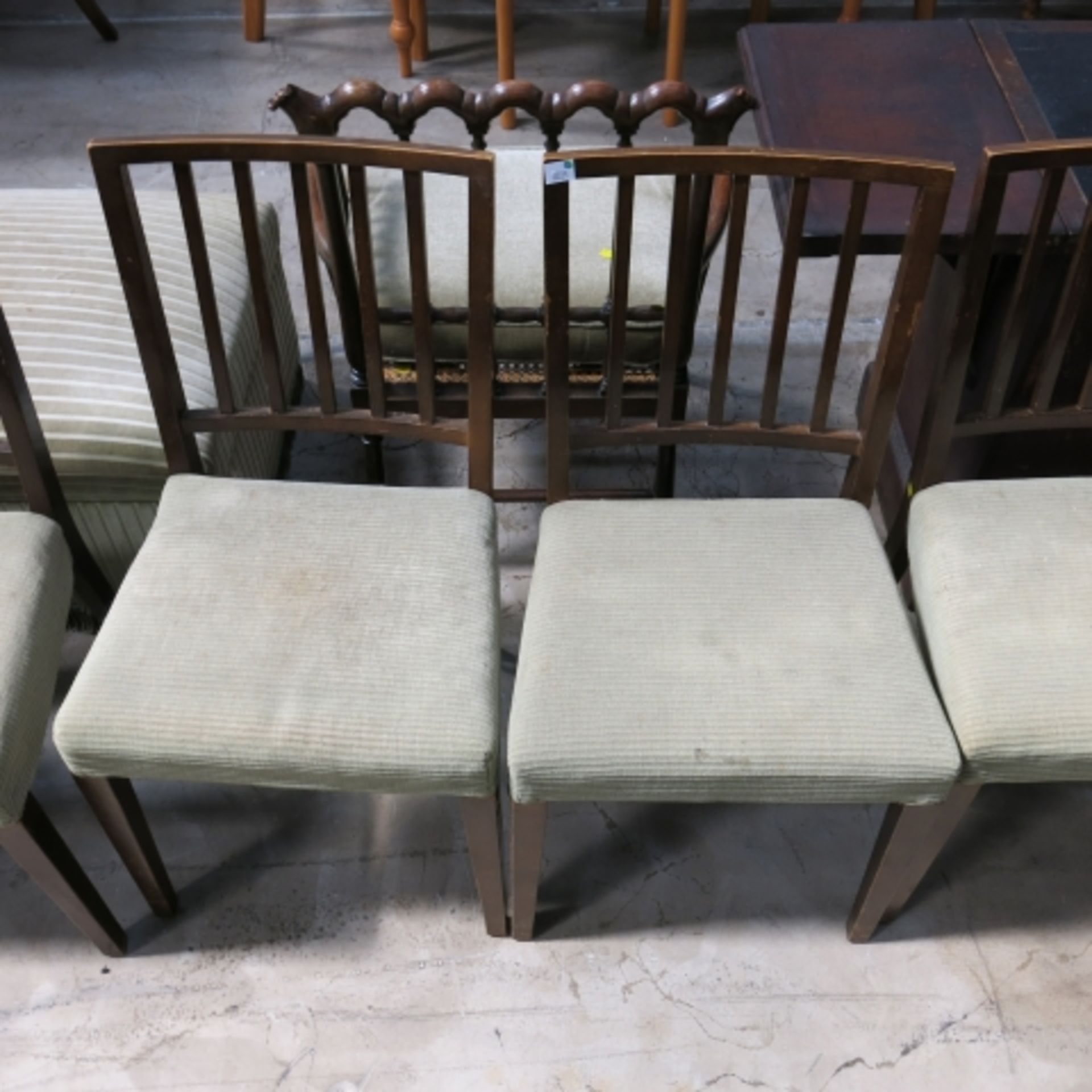 A pair of late Victorian inlaid mahogany single chairs together with a set of eight railback - Image 3 of 6