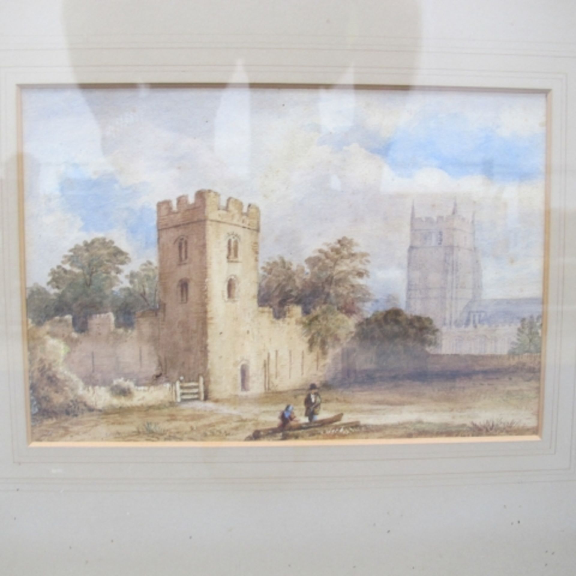 Two Watercolours - A Distant Church by T. Moore (35cm x 24cm) and a Couple Before Two Church - Image 4 of 4