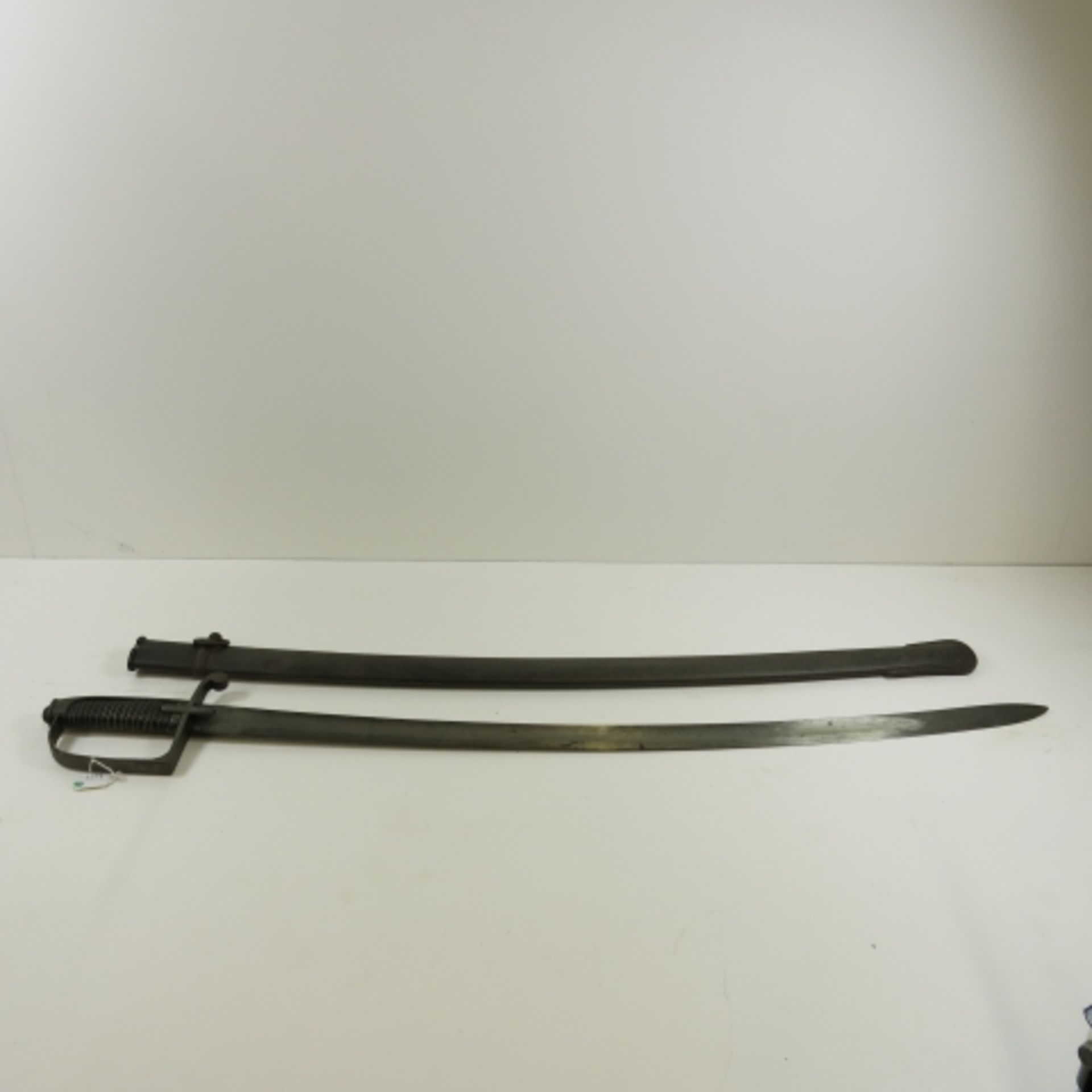 An Australian Hussar Sabre heavy Cavalry Sword. It has a leather and brass bound handle and steel - Image 2 of 3