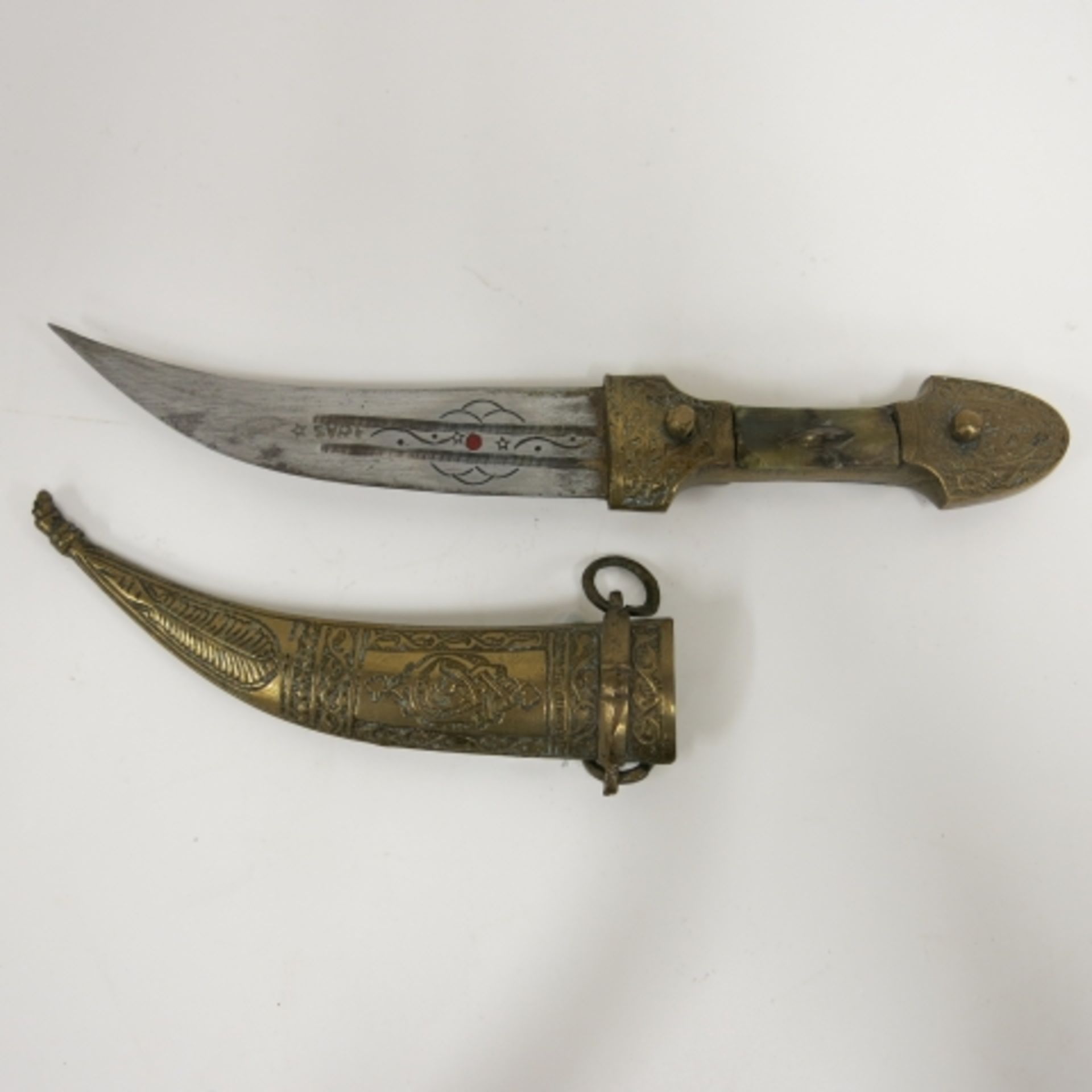 Middle Eastern style curved blade dagger knife with metal sheath together with another similar - Image 3 of 9