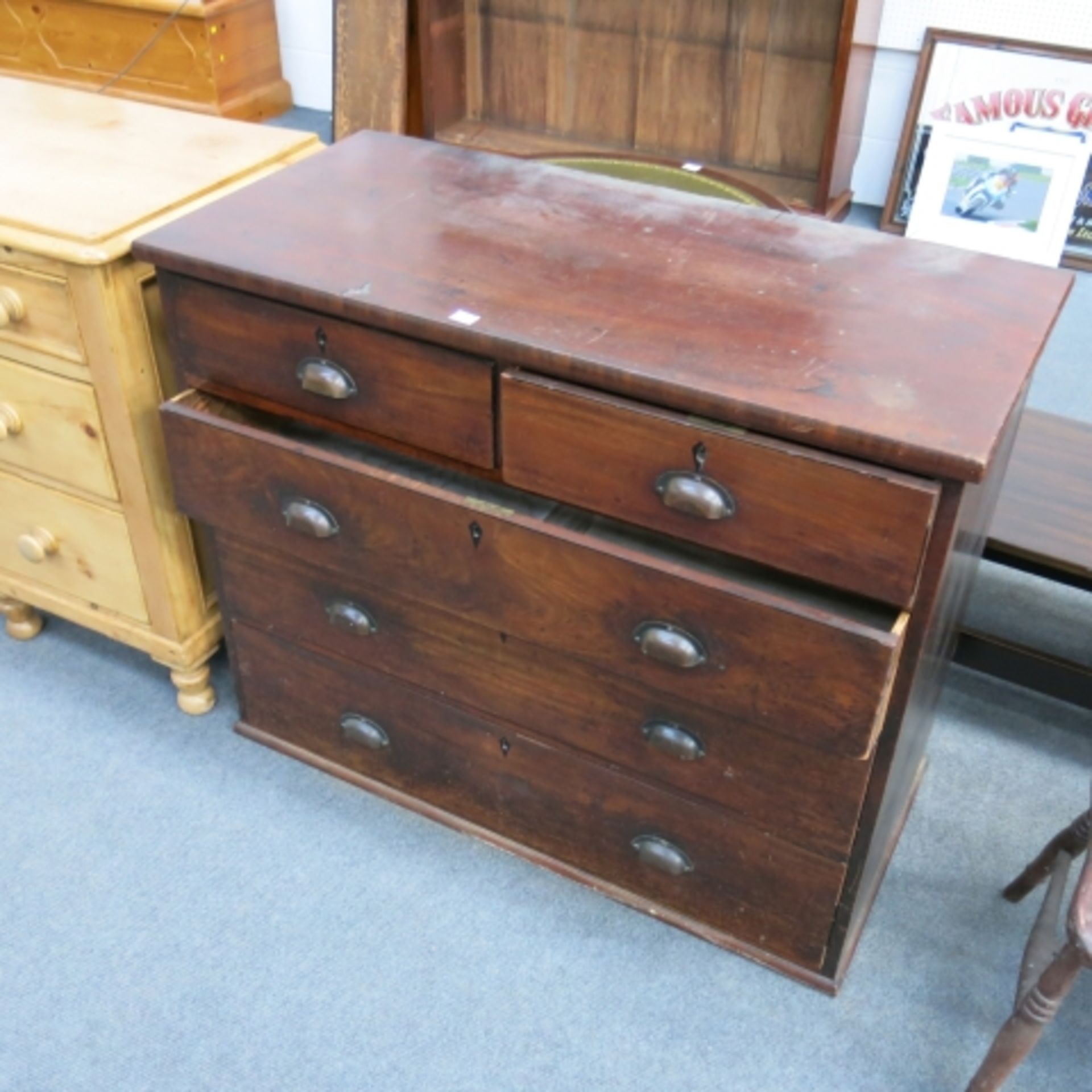 Victorian mahogany straight front chest of 2 short and 3 long drawers. 110cm (est. £40-£80)