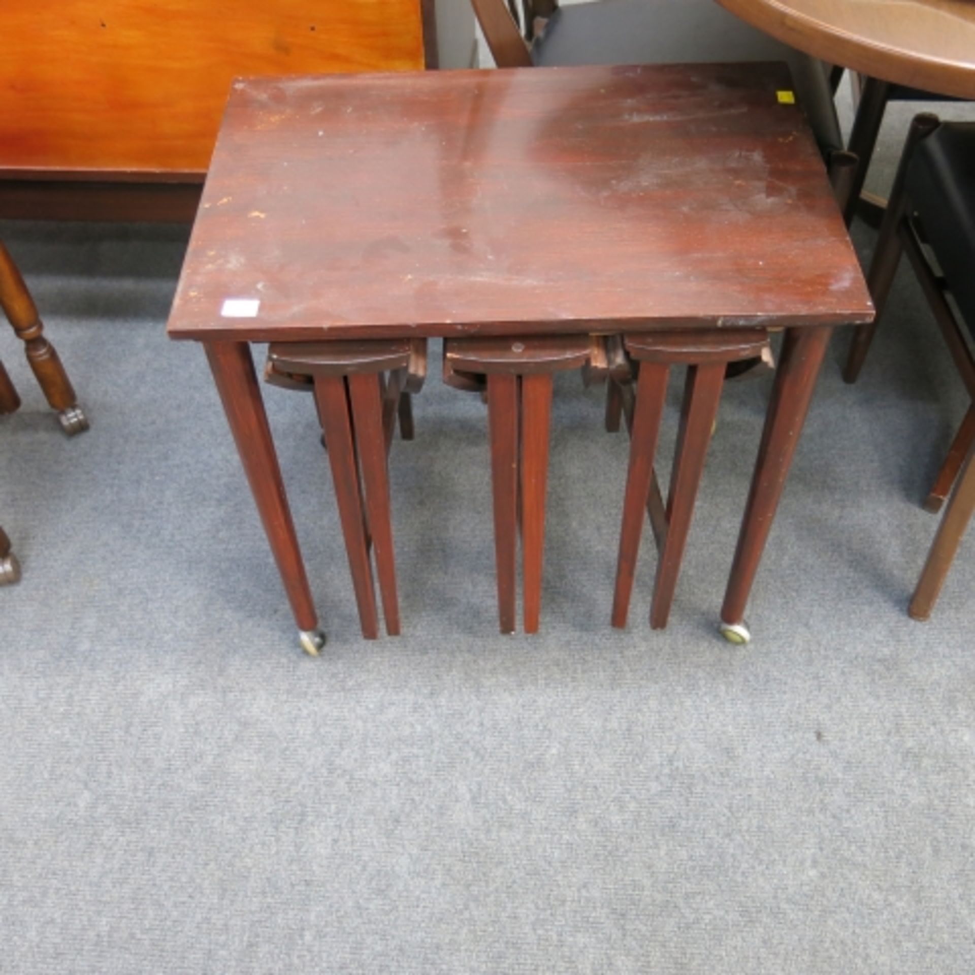 Nest of three reproduction coffee tables and a rectangular coffee table inset with three folding