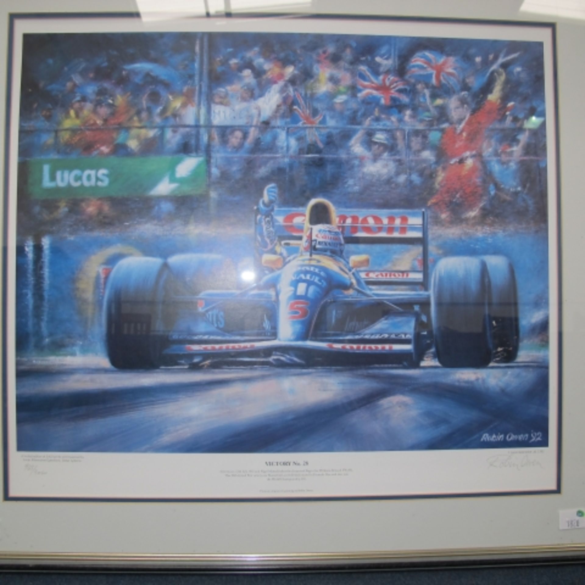 A Limited Edition (963/3000) Print 'Victory No. 28' of Nigel Mansell at Silverstone 1992. From an