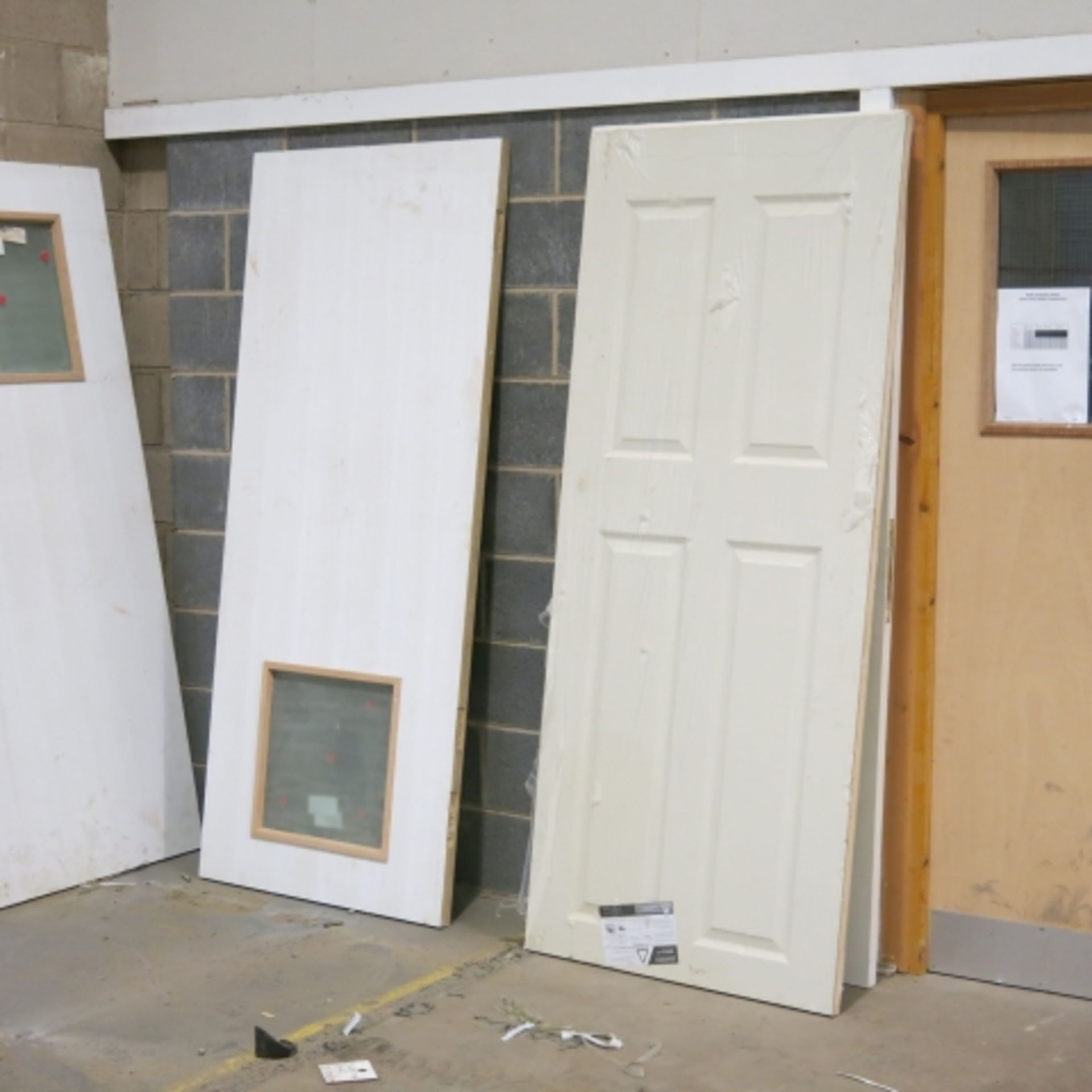 * 5 x Various Partially Glazed Firedoors; an Unused Jeldwen Four Panel Door and a Similar Used