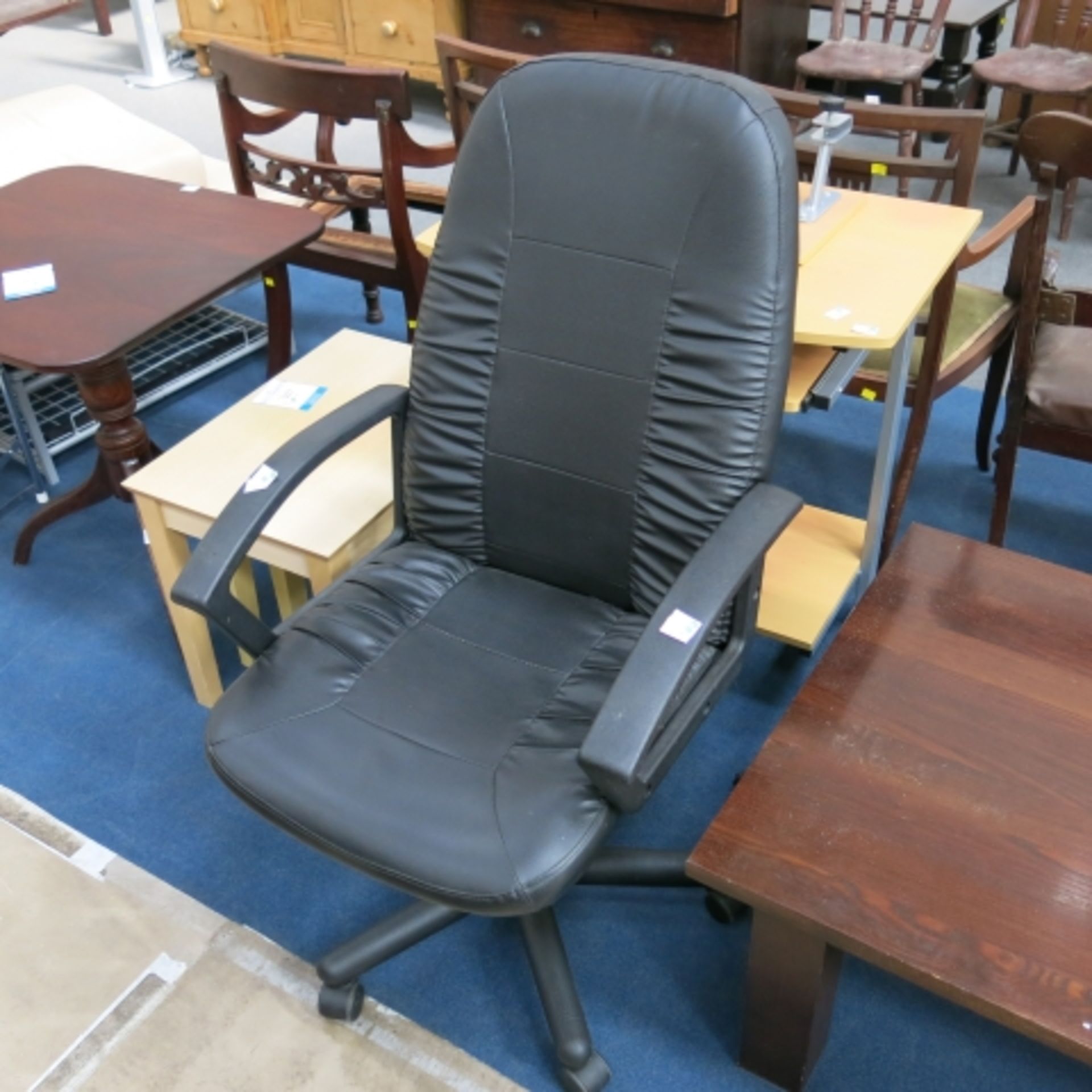 A nest of 3 pine effect tables together with pine effect computer table with sliding shelf and